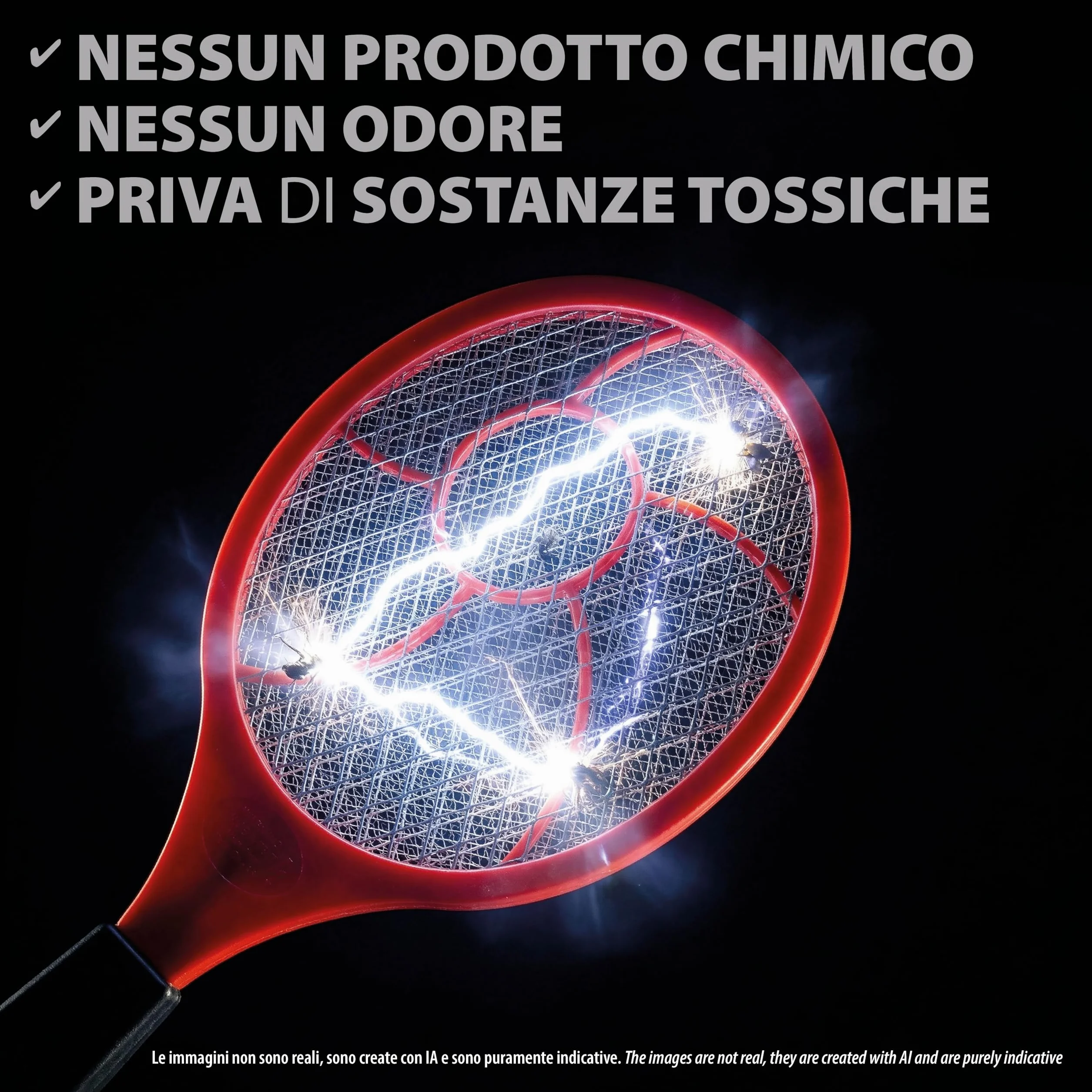 Elektryczna rakieta na komary Triple-Net - Zapper na owady z przełącznikiem i diodą LED - rakieta na muchy, komary i owady