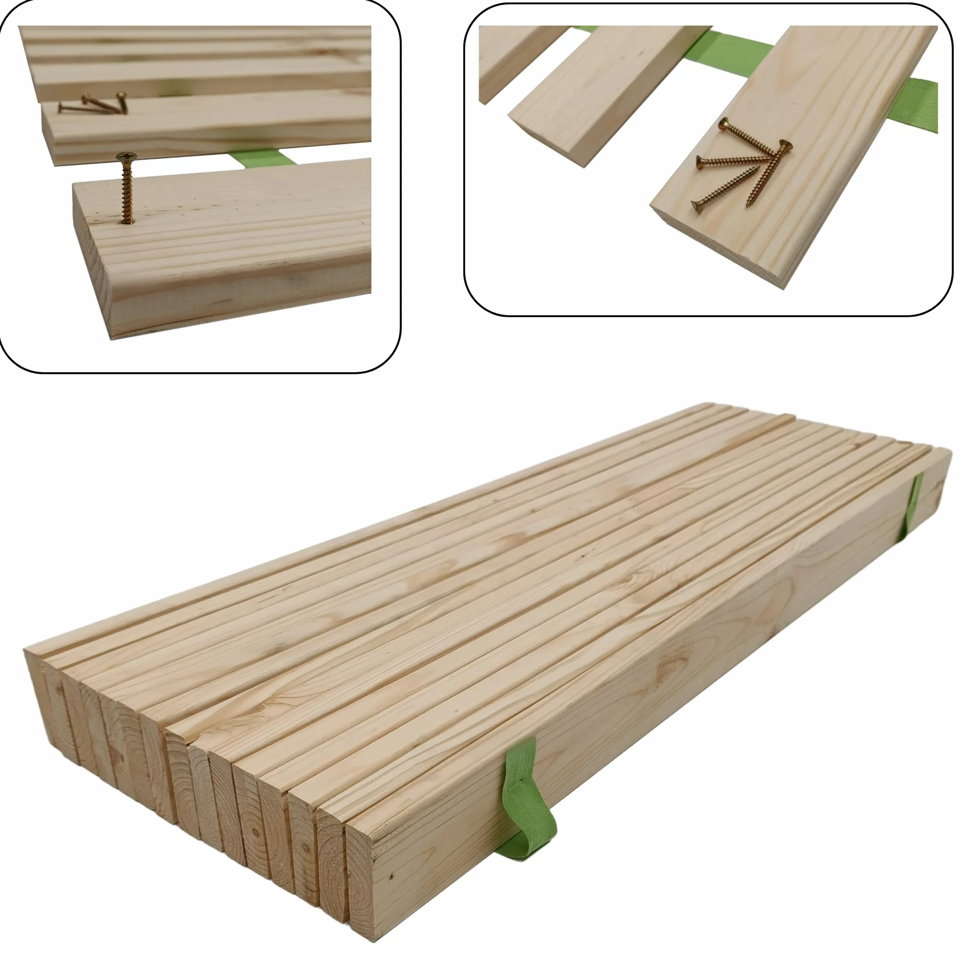 Rolowany Stelaż Listwowy 90x200 cm – 15 Listew z Litego Drewna Sosnowego, Stelaż do Łóżka o Nośności do 140 kg, Wytrzymały i Łatwy w Montażu, Wkręty w Zestawie