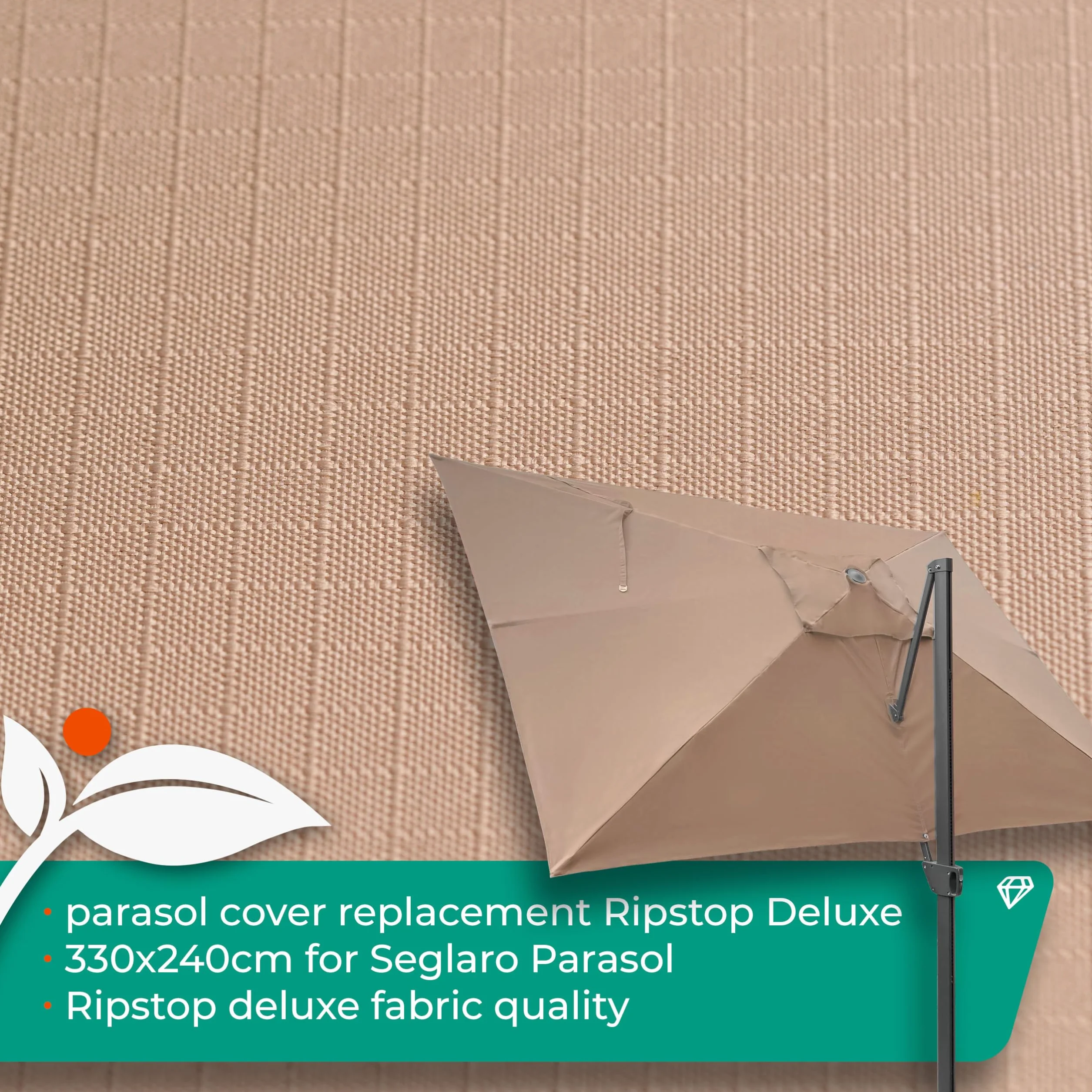 Pokrowiec na parasol przeciwsłoneczny, 330 x 240 cm, do żagla / Seglaro RIPSTOP Deluxe, beżowy