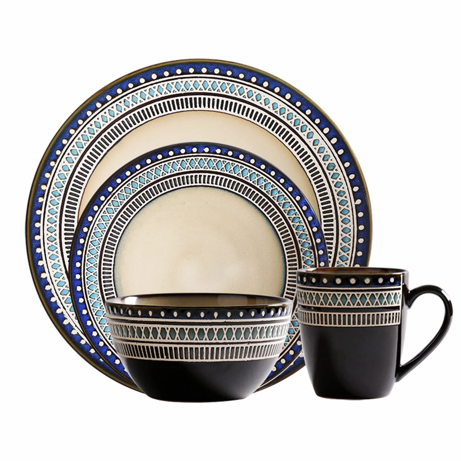 Porcelana zastawa stołowa, kompletny zestaw obiadowy z talerzami obiadowymi, talerzem deserowym, miskami na płatki śniadaniowymi i filiżankami 400 ml, zmywarką i do kuchenki mikrofalowej, 8