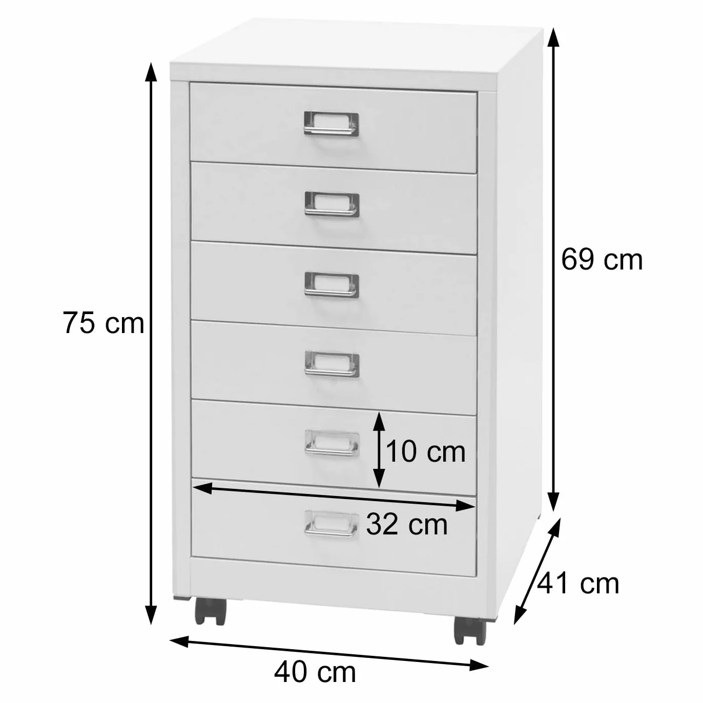 Kontener na kółkach HWC-L49, szafka z szufladami, szafka stalowa, szafka na dokumenty, metalowa, 75 x 40 x 41 cm, 6 szuflad - ciemnoszary