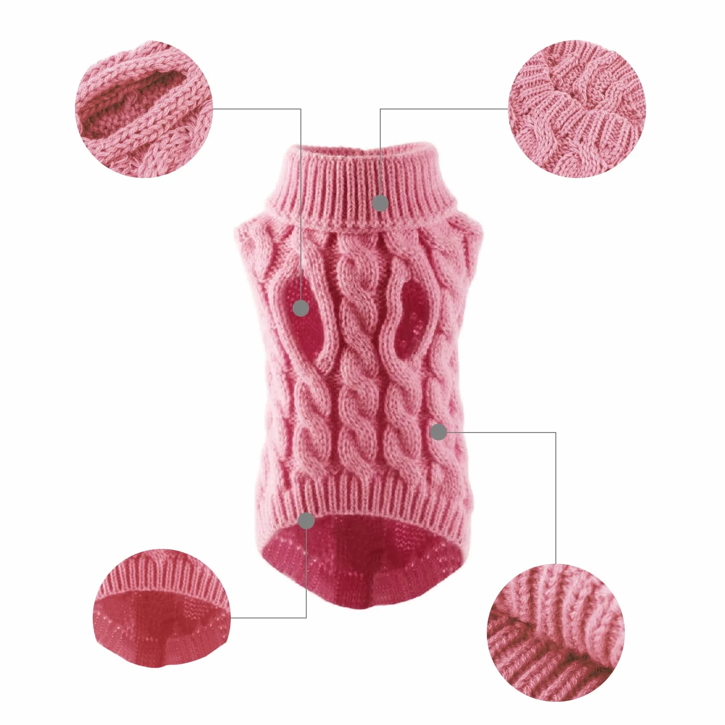 1 sztuka sweter z golfem dla psa, dzianinowa kurtka, ubrania dla zwierząt, ciepły sweter dla psa, zimowy ciepły sweter dla psa, akcesoria dla zwierząt (L, różowy)