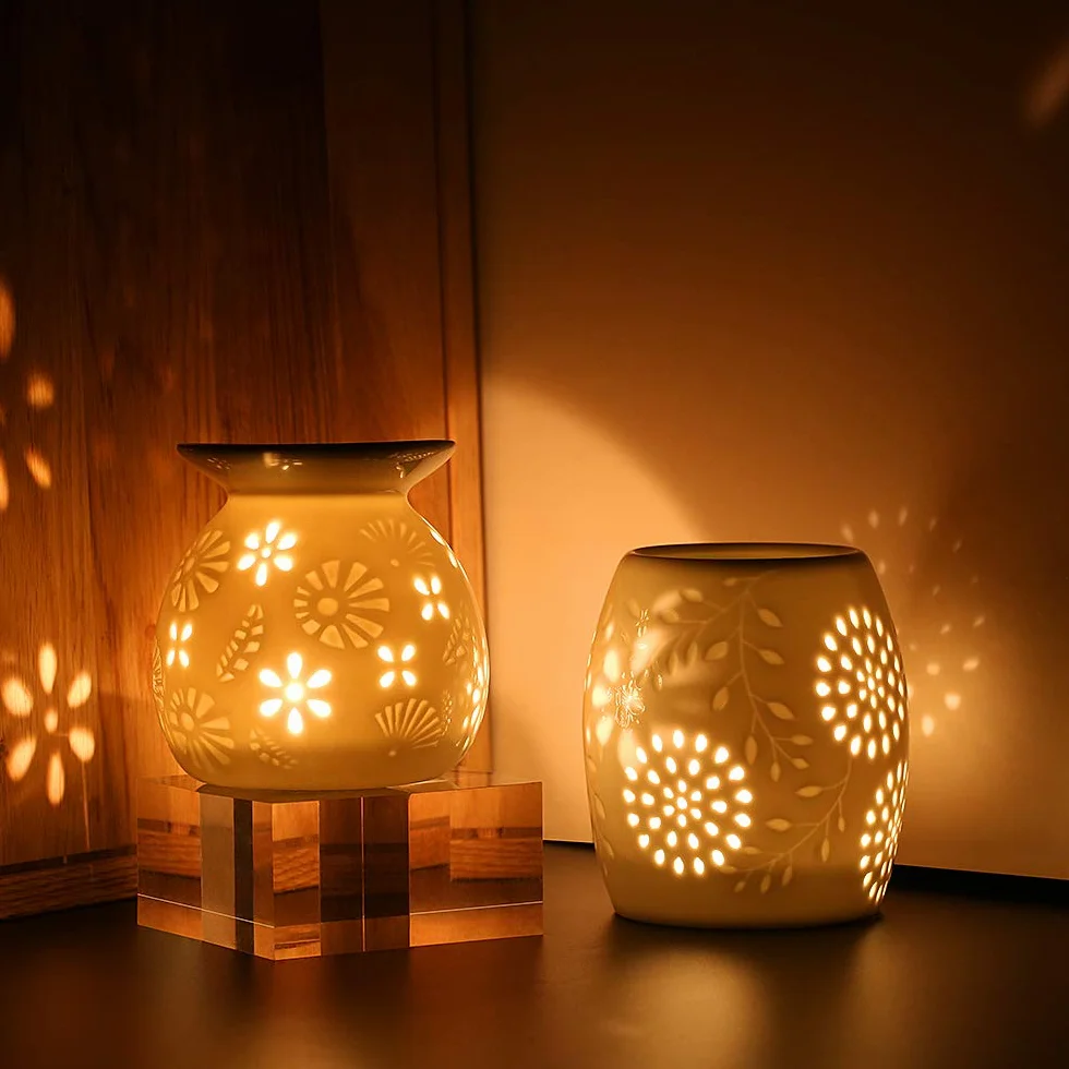 ecooe lampka aromatyczna świecznik na tealighty lampka aromatyczna wykonana z ceramicznej bieli z dyfuzorem zapachowym z łyżeczką świecową