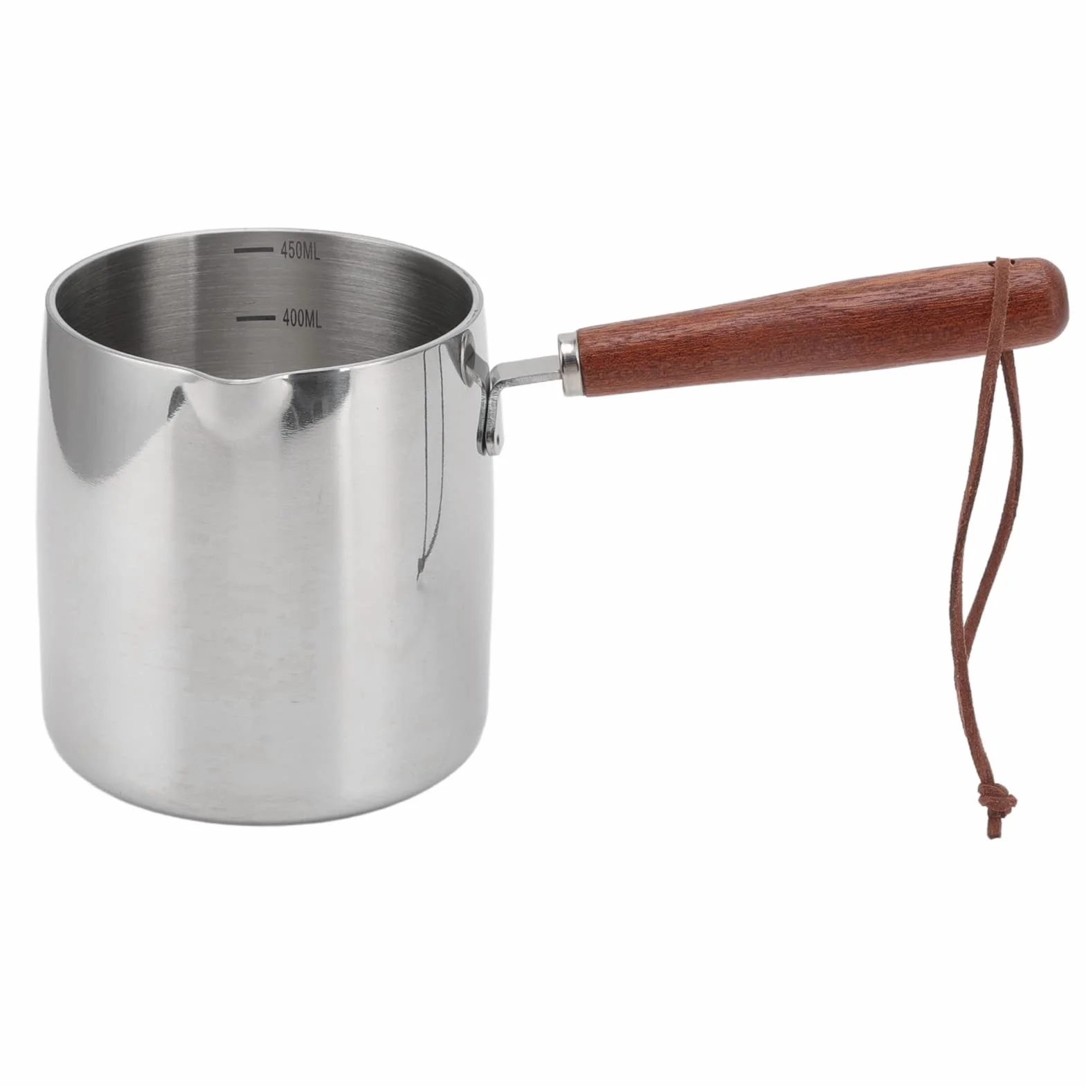 450 ml podgrzewacz do masła ze stali nierdzewnej, mini dzbanek do kawy, mleko, mały rondel z wylewką, pokrywka, wylewka z drewnianym uchwytem do gotowania mleka, sosu, sosu, makaronu
