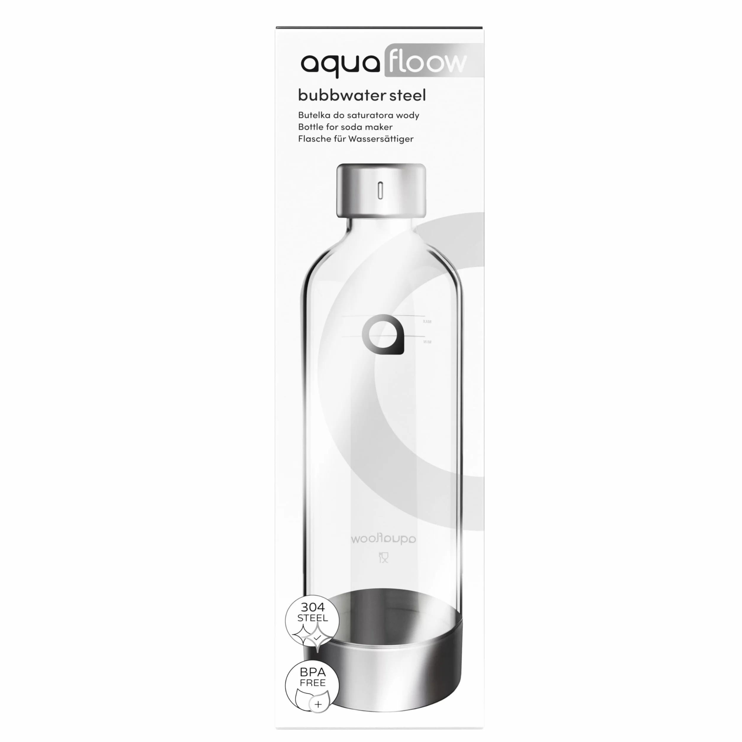 Aquafloow Butelka Zapasowa do Saturatora – BPA-free Butelka 0,8 L z Tworzywa ze Stalowym Dnem, Wielokrotnego Użytku, Idealna do Gazowania Wody