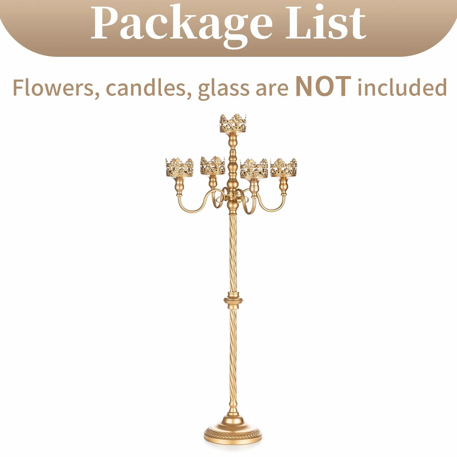 Sziqiqi Candelabra 102 cm 5-ramienny złoty metalowy świecznik do dekoracji ślubnych – stojaki na świece podłogowe na świece filarowe, antyczne elementy centralne, stojak na kwiaty na wydarzenia,