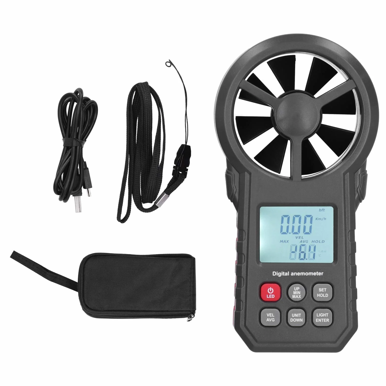 Anemometr WT87B, Anemometr Prędkości Wiatru, Anemometr Cyfrowy Bluetooth, Ręczny Tester Prędkości Wiatru 9 V z Podświetleniem LCD