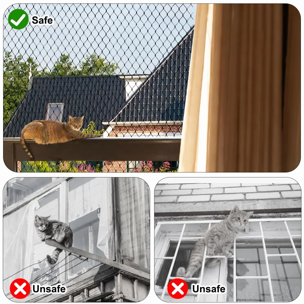 Siatka ochronna dla kota na balkon 3x4m czarna z liną mocującą