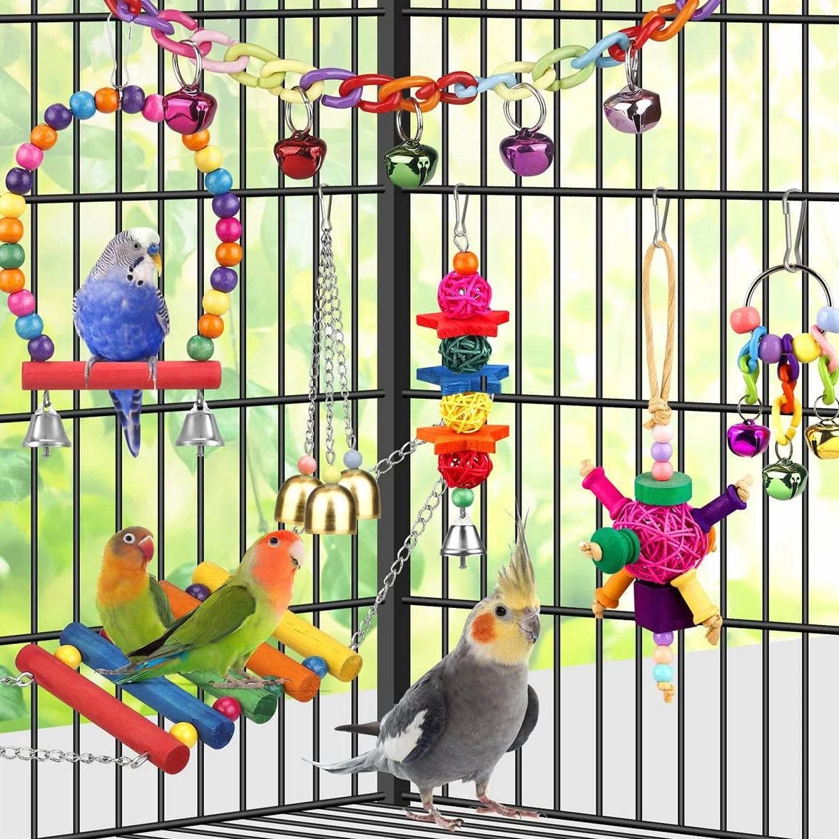 Akcesoria dla ptaków Zabawki dla Conures z kolorową drabiną Hamak Stojak na okonie Wiszący dzwonek Papuga Cockatiel Lovebirds