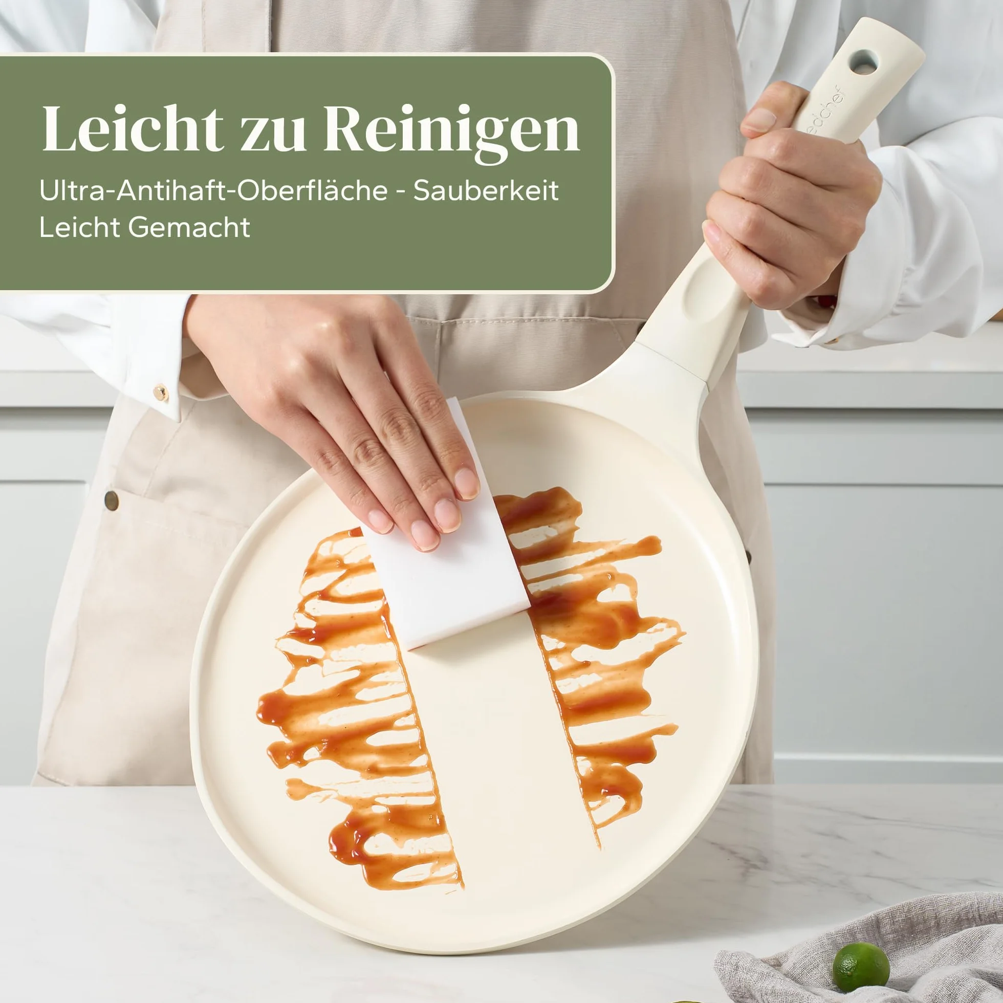 Redchef Patelnia do naleśników 30 cm, indukcyjna, ceramiczna, nieprzywierająca, płaska, bez PTFE, nie zawiera PFAS, PFOA, odporna na zarysowania, nadaje się do mycia w zmywarce, beżowa