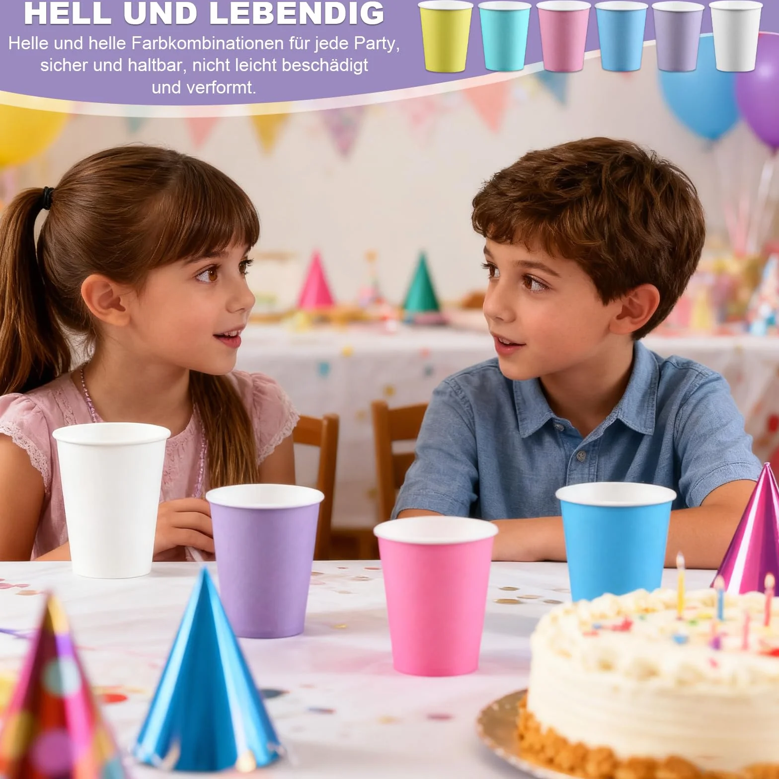 60 sztuk papierowych kubków, kolorowe papierowe kubki, 250ML jednorazowe wielokolorowe kubki na imprezę, wielokolorowe papierowe kubki nadają się na wesele, dla dzieci, DIY, potrzeby imprezowe