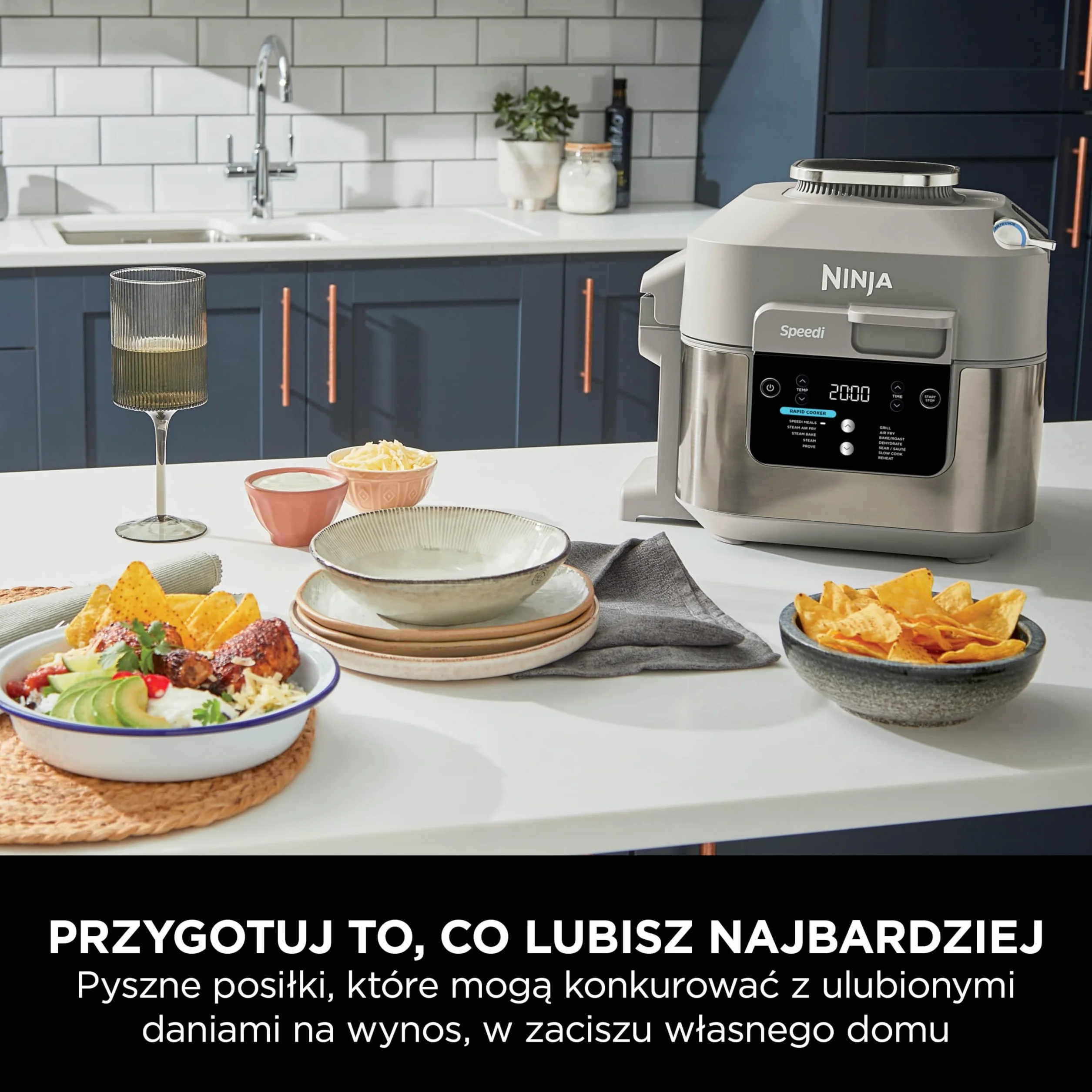 Ninja Speedi 10 w 1, frytkownica beztłuszczowa i multicooker, 5,7 l, parowar, grill, ciasta, pieczenie, smażenie, wolnowar, posiłki dla 4 osób w 15 minut, zzłoty odcień kamienia, ON500EUSTGD