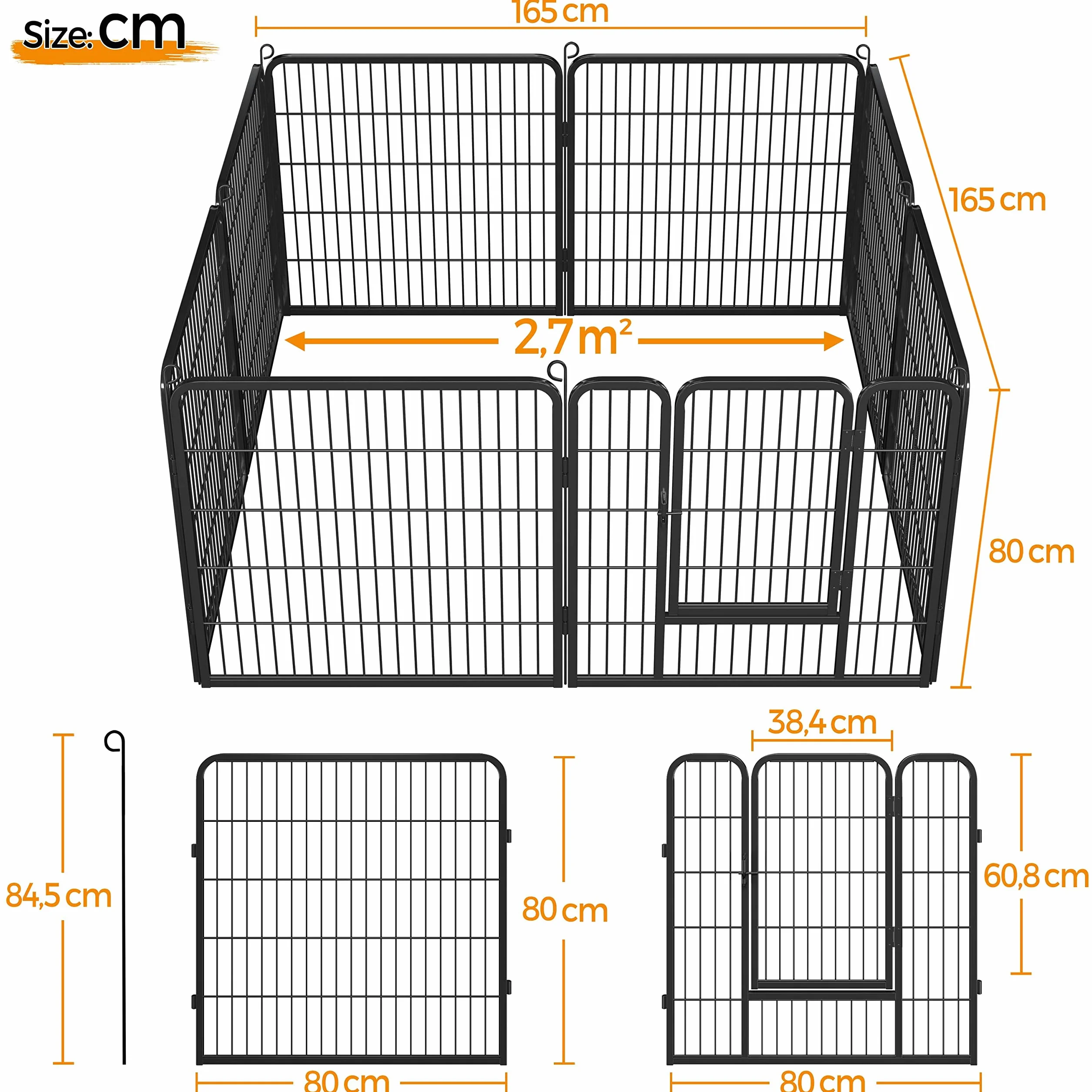 Yaheetech Kojec dla Szczeniaków 8 Kratek 80x80 cm z Drzwiami Wybieg dla Zwierząt