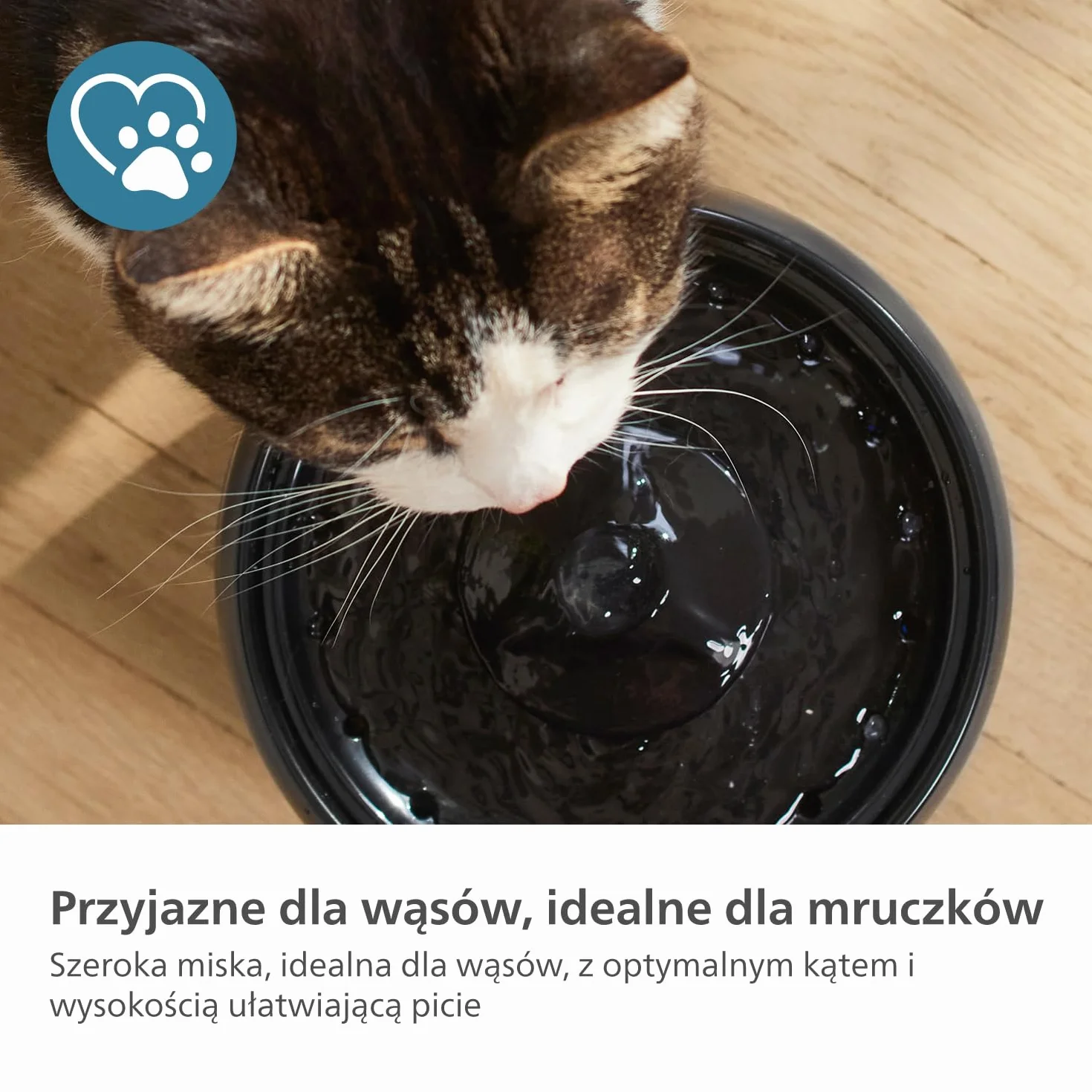 Philips Fontanna Wodna Dla Zwierząt, Zabezpieczenie przed rozlaniem, Auto Uzupełnianie Wody, Aktywacja Ruchem, Cichy (<38 dB), 4 Warstwy Filtrów, Na Baterie, Pojemność 2,2 l (PAW3210/02)