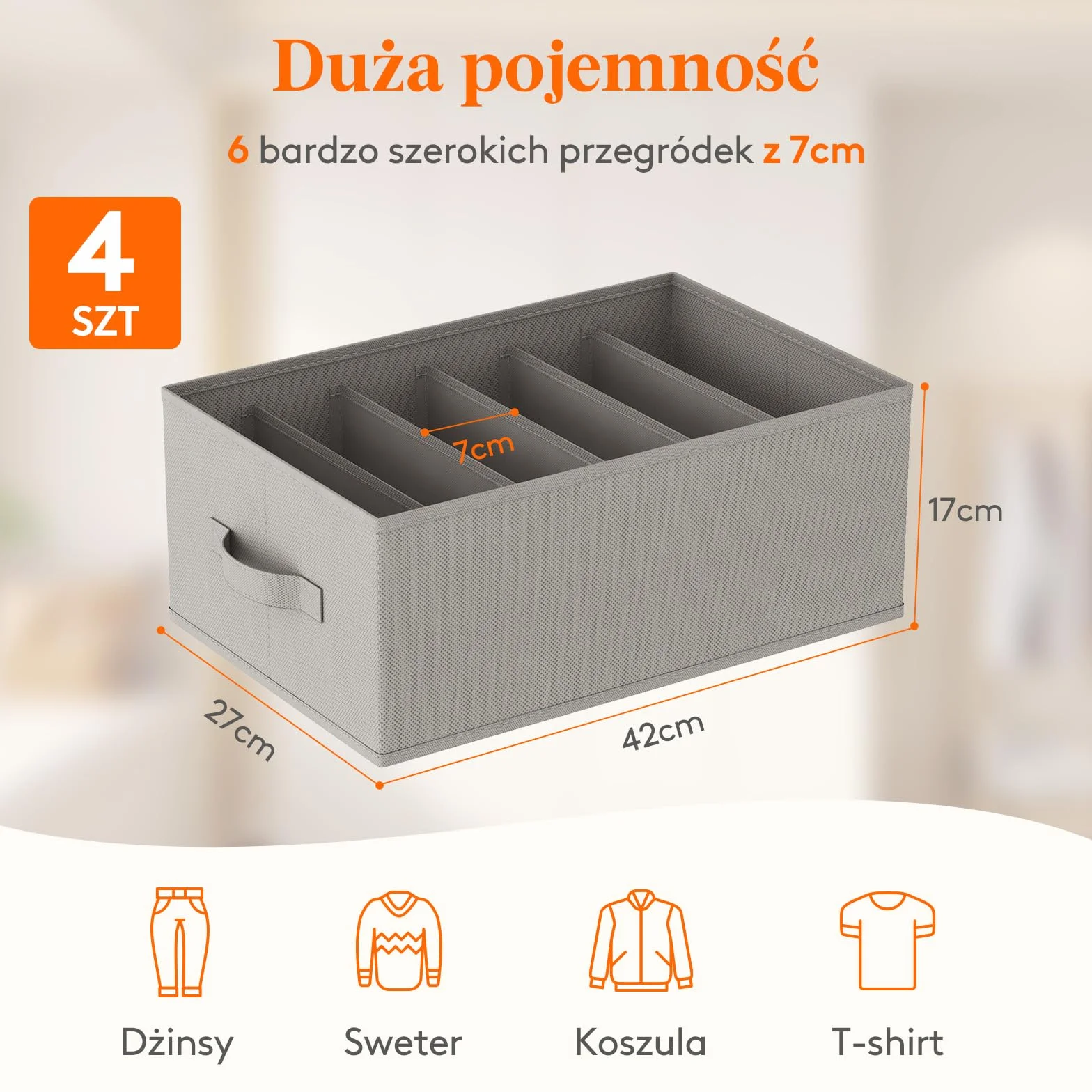 Lifewit Organizer do Szafy na Ubrania, Organizery na Jeansy do Szafy z 6-Komorową Składaną Szufladą na Ubrania, 42 x 27 x 17cm na Spodnie, Koszulki, Swetry, Legginsy, 4-paks