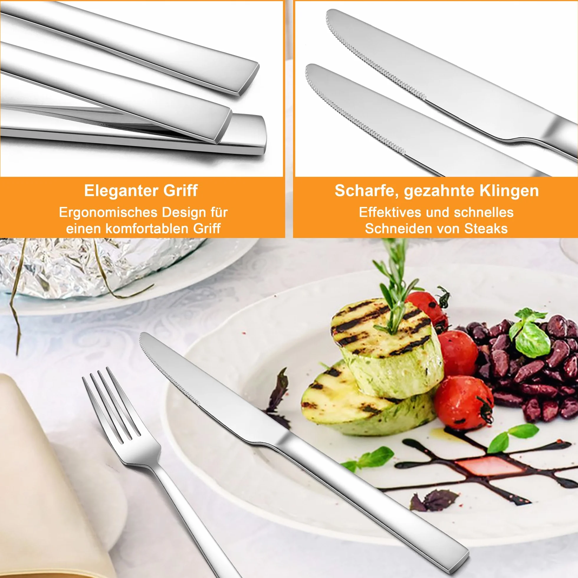 HaWare 6 noży stołowych, ze stali nierdzewnej, nóż śniadaniowy, nóż do masła, 22,8 cm, sztućce, zestaw noży do domu/restauracji/hotelu, polerowany na wysoki połysk i nadaje się do mycia w zmywarce
