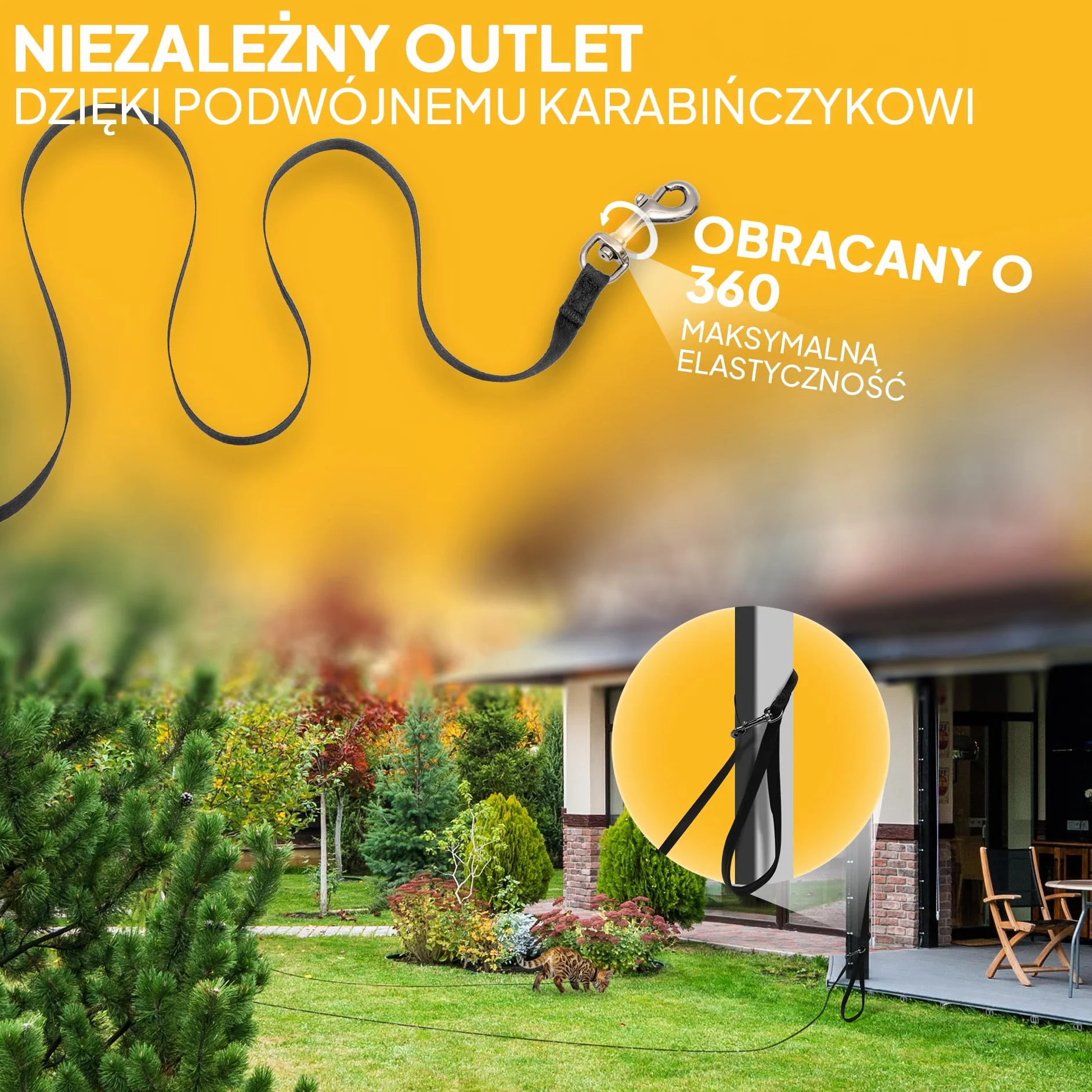 Tierhood Smycz dla Kotów 5 m / 10 m / 15 m - Bardzo Lekka z Paskiem na Rękę - Długa dla Maksymalnej Swobody - Rozmiar: 10 m
