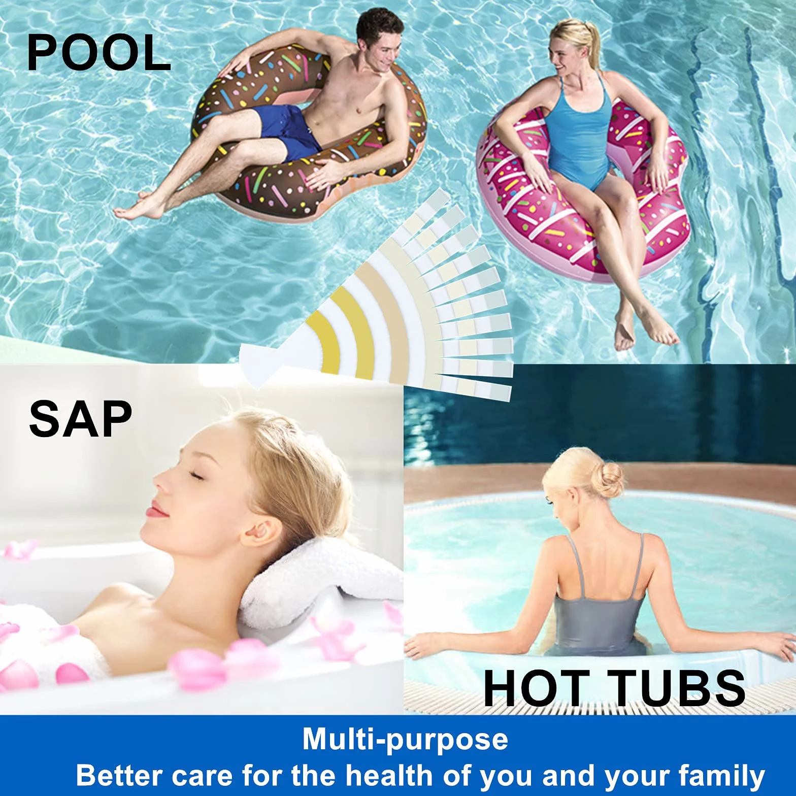 Cozii Tester basenowy 3 w 1 do basenu, spa, jacuzzi 100 pasków testowych do testowania wolnego chloru, bromu całkowitej zasadowości i pH (7 w 1)