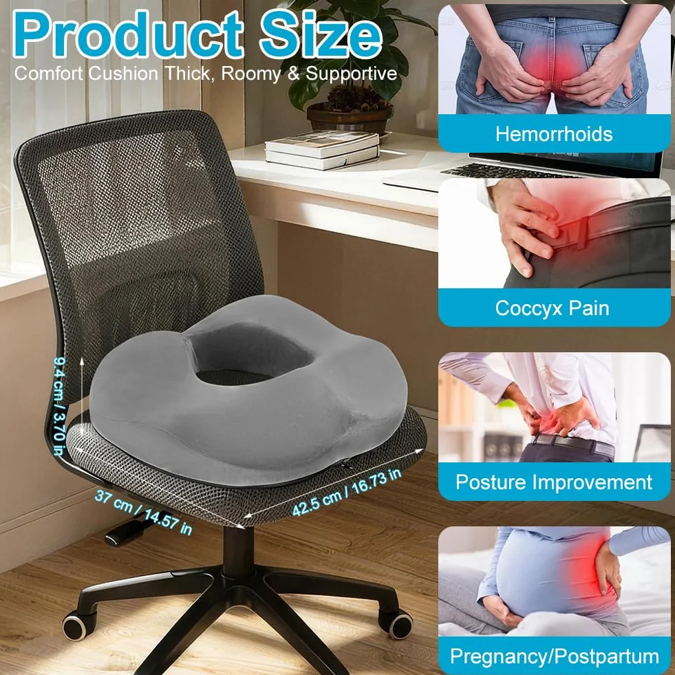 Poduszka do siedzenia, ortopedyczna, hemoroidy poduszka do siedzenia, ergonomiczna poduszka do siedzenia z pianki z pamięcią kształtu, do odciążenia podczas długiego siedzenia, pierścień do