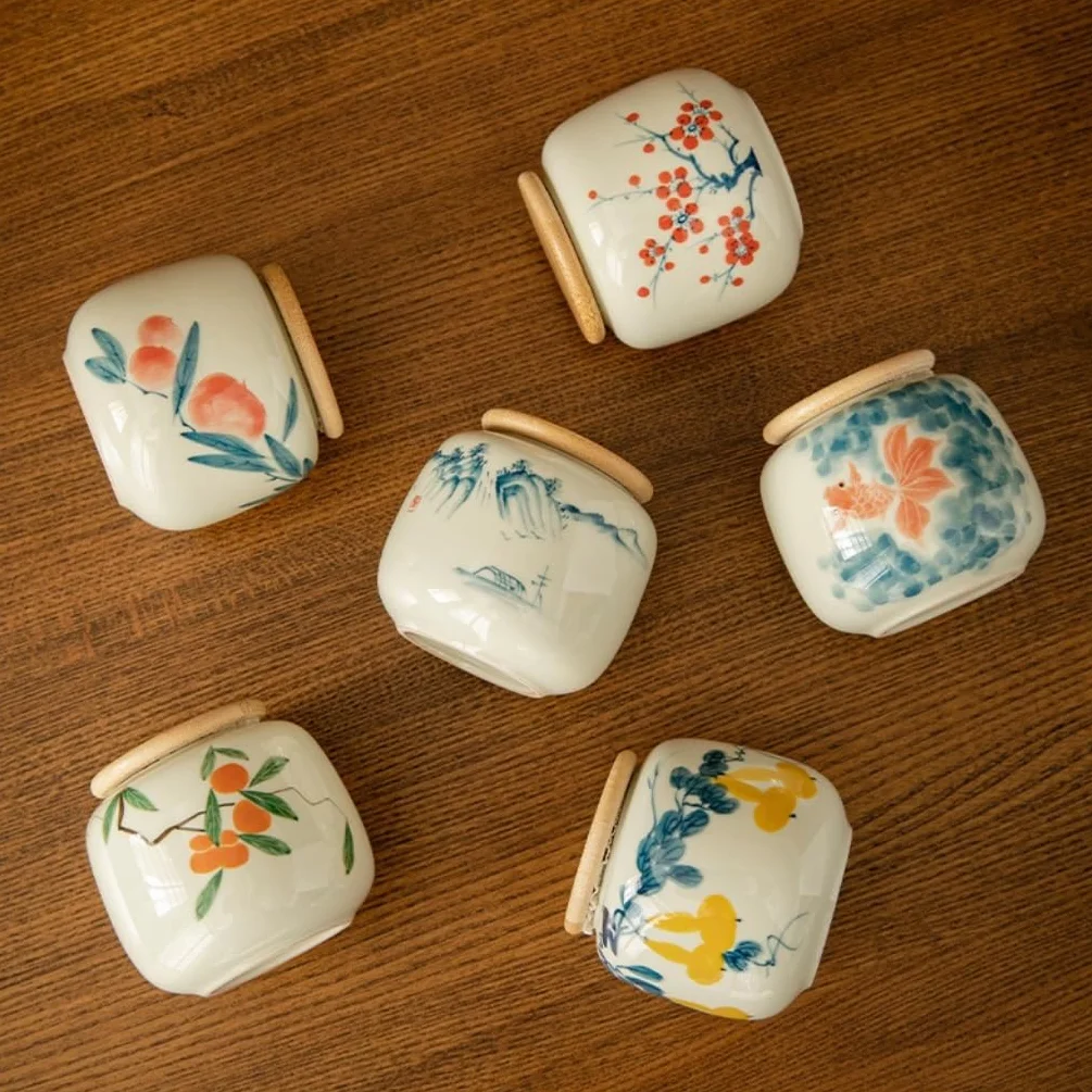 Pojemniki na herbatę z luźną herbatą Kreatywny ręcznie malowany dzbanek do przechowywania herbaty Ceramiczny mały zapieczętowany słoik Pu'er Czarna herbata Zielona herbata Przechowywanie czajniczek
