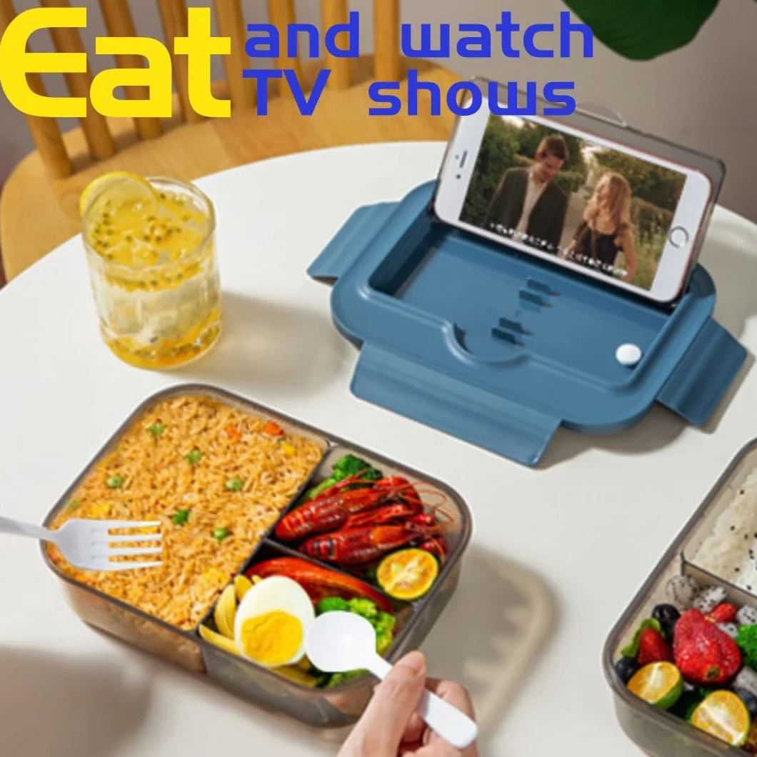 ZDL Bento Box na lunch, pudełko bento z 3 przegródkami, odporne na wycieki dla dzieci i dorosłych, pudełko ze sztućcami