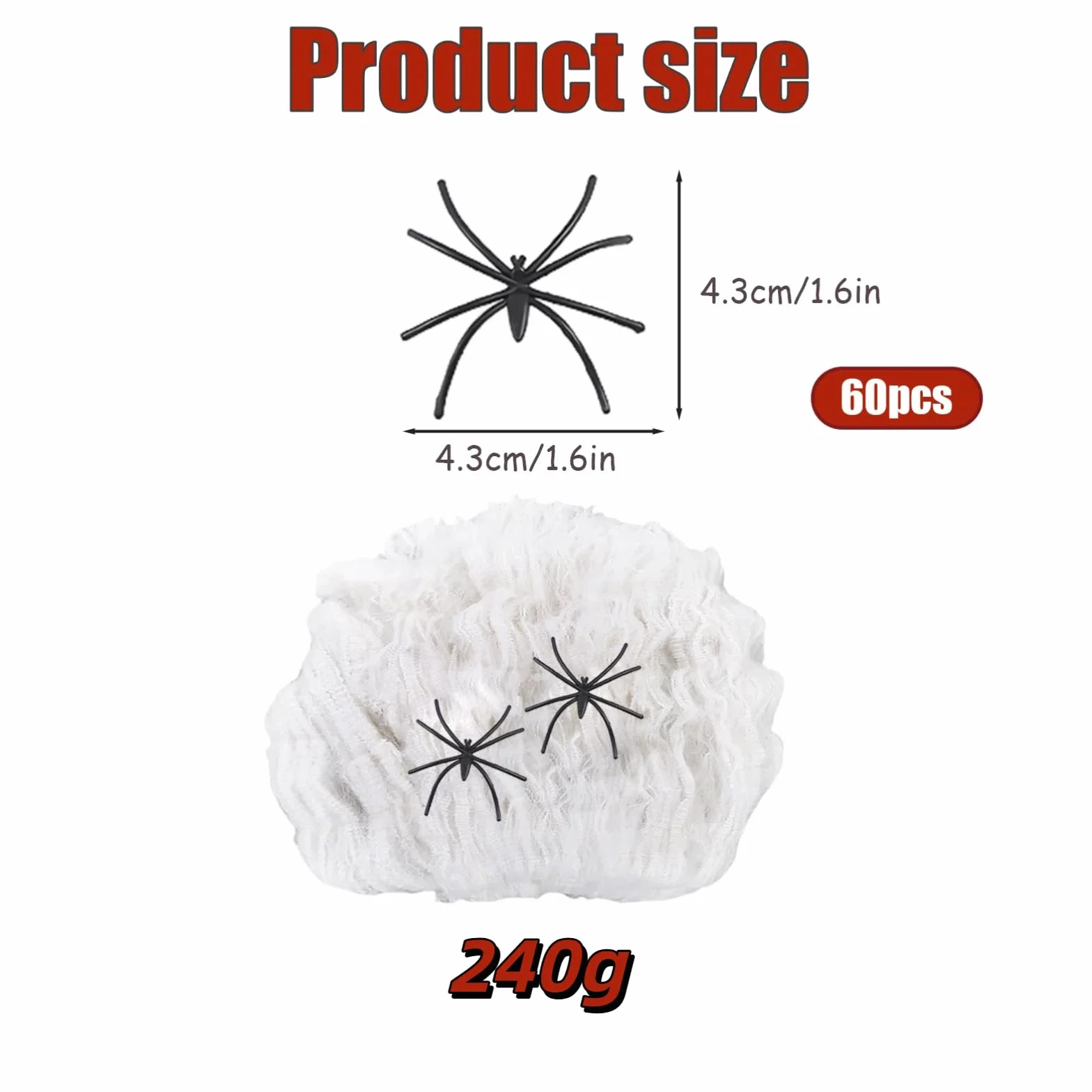 SSKHE Pajęczyna Halloween, 240 g rozszerzalne pajęczyny z 60 realistycznymi fałszywymi pająkami, dekoracja na Halloween, do wewnątrz na zewnątrz ogrodów garażu imprezy nawiedzony dom
