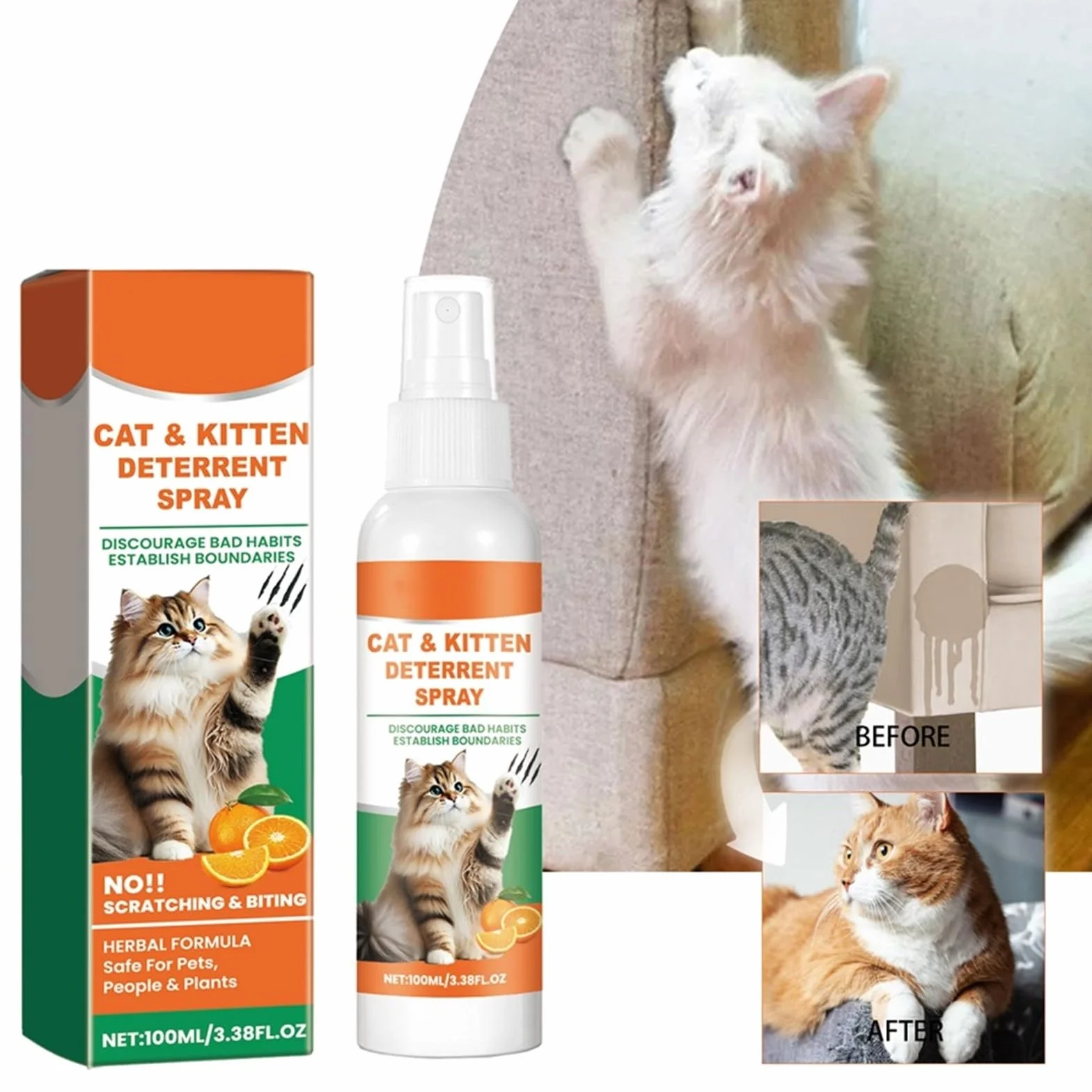 Naturalny spray do odstraszania kotów, przeciw zarysowaniom, naturalne składniki, spray odstraszający koty, nie drażniący i nie pozostawia śladów, 100 ml (2)