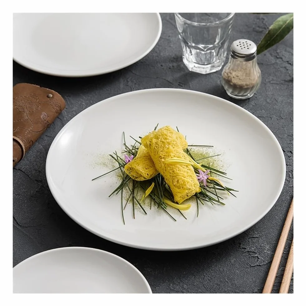 Talerze Obiadowe Białe ceramiczne talerze obiadowe, okrągłe talerze śniadaniowe i deserowe do steków(8inch)