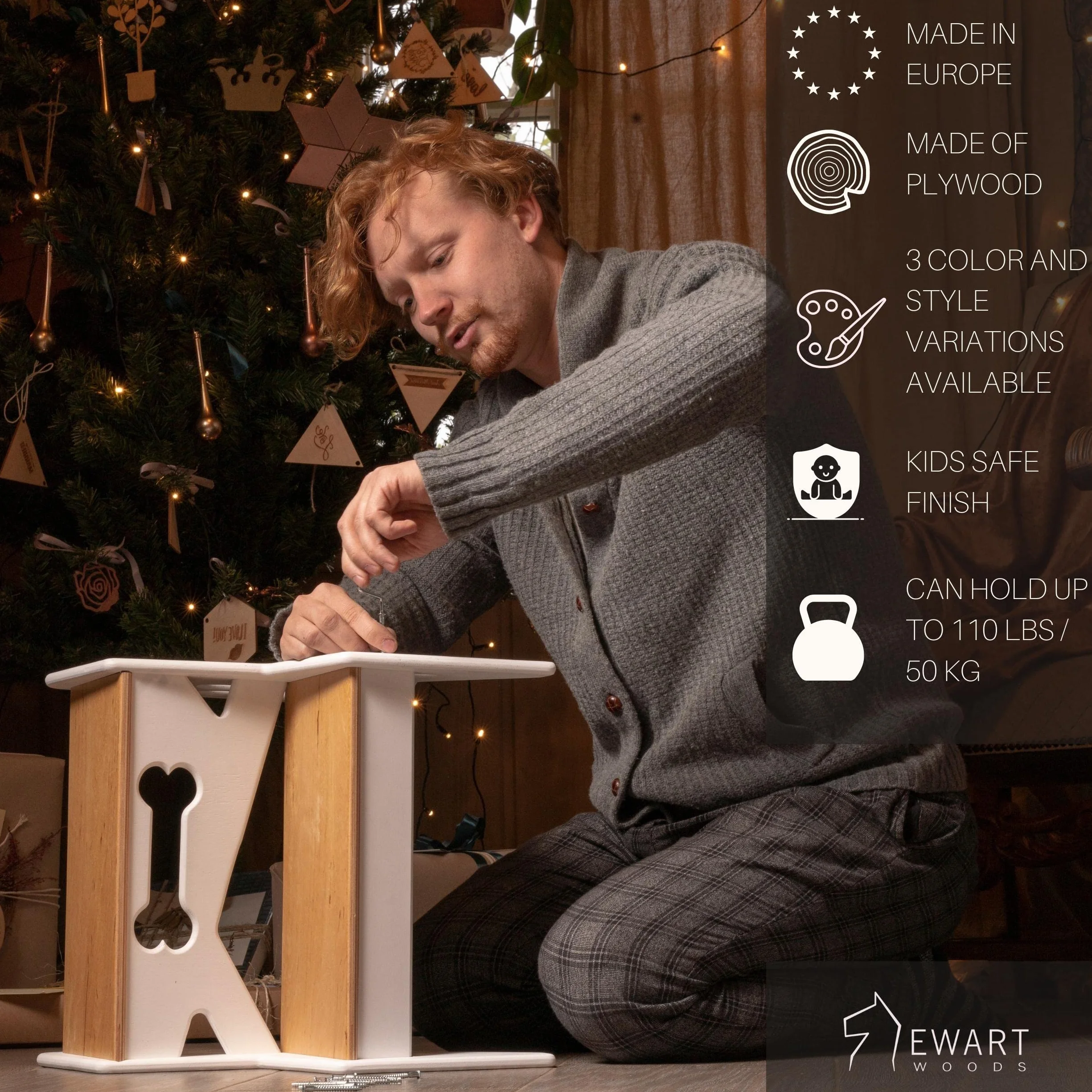 Drewniany 2-stopniowy taboret dla małych dzieci i dorosłych, mały podnóżek, pomocnik w dwóch krokach, stołki drabinowe, dziecko do kuchni, łazienki, ogrodu, na schodki (czarny geometryczny)