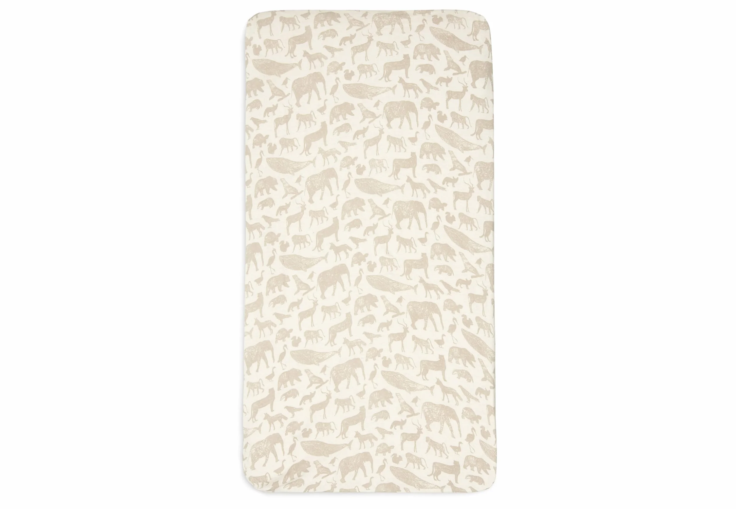 Jollein Prześcieradło z gumką Jersey - Animals, Nougat - 70 x 140 cm - 100% bawełna - prześcieradło z gumką - nadruk zwierzęcy, beżowe