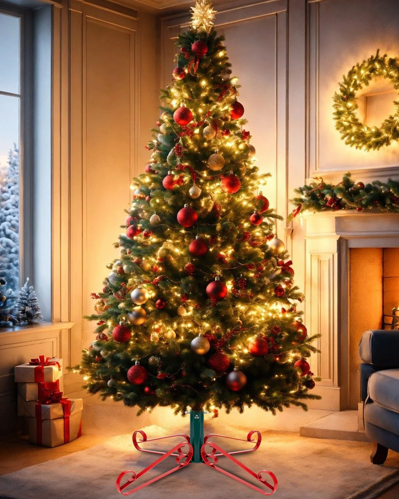 PUDO Stojak na choinkę, stojak na choinkę: Grace Artificial Christmas Tree Stand zielony i czerwony
