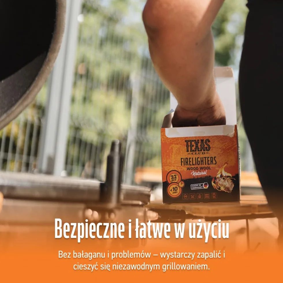 Texas Club Wood Wool Ekologiczne podpałki z przędzy i naturalnej wełny drzewnej do pieców, grilli, kominków, ognisk | Bezpieczny i łatwy w użyciu, długotrwałe spalanie, 32 sztuki