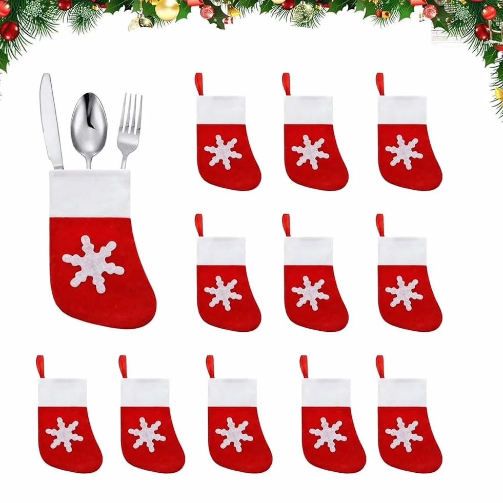 Świąteczne Uchwyty Na Sztućce,12 Szt, Uchwyty Na Sztućce, Mini Torby Do Przechowywania Sztućców, Na Boże Narodzenie, Stół, Kieszeń, Zastawa Obiadowa
