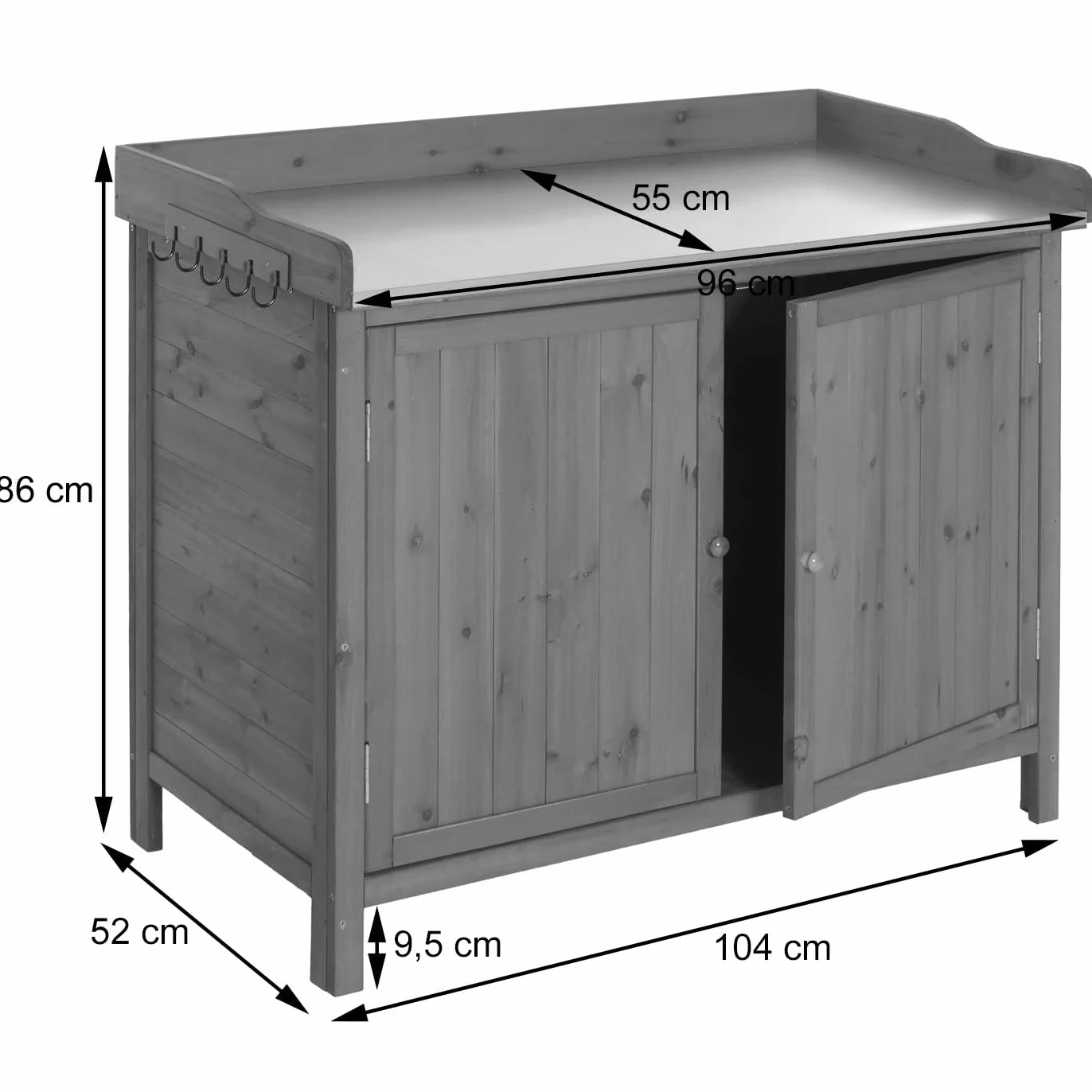 Mendler HWC-L69 szafka ogrodowa z blatem roboczym, stół na rośliny, jodła do użytku na zewnątrz, z certyfikatem FSC®, 86 x 104 x 52 cm, biała