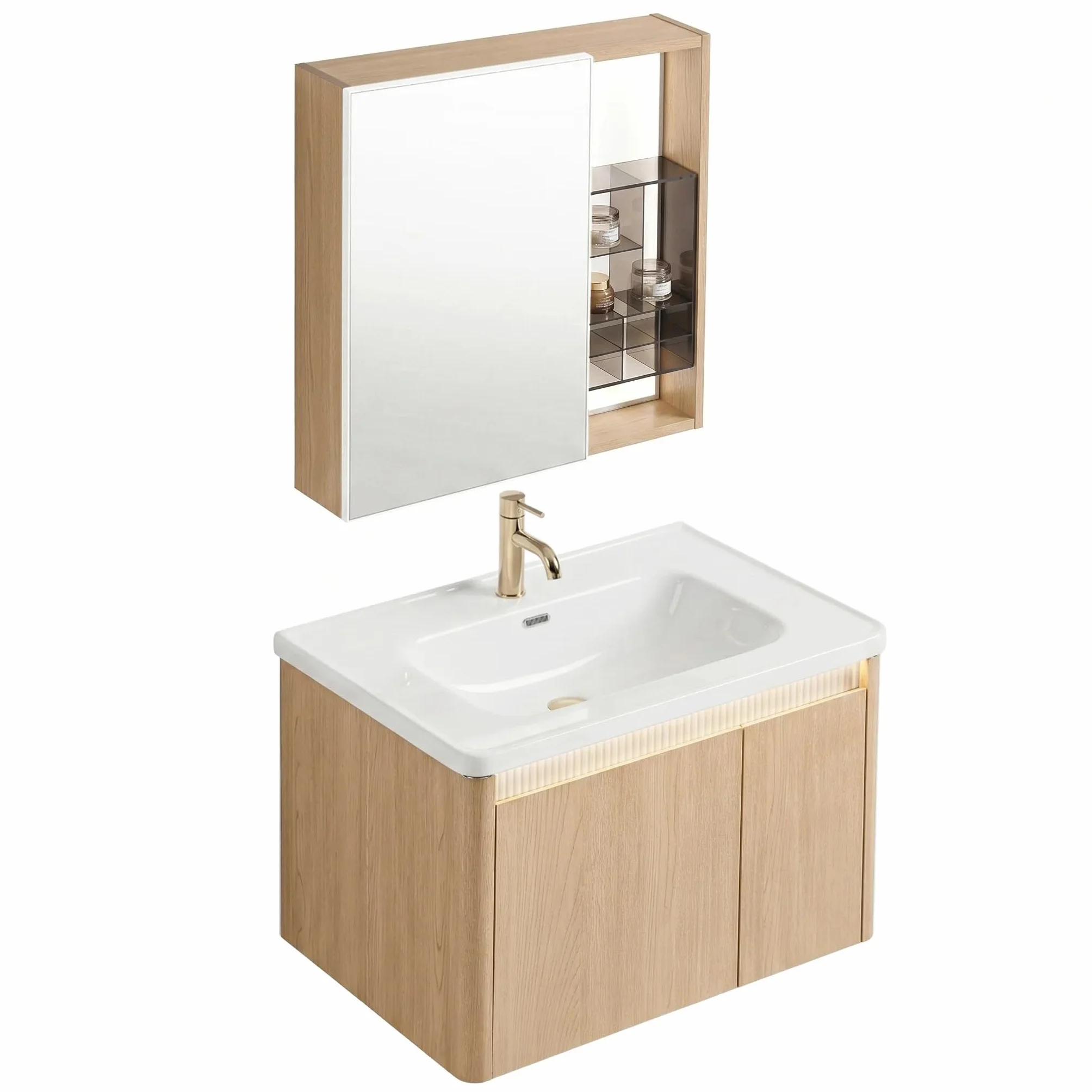 Rea - Zestaw Mebli Łazienkowych Z Umywalką De07-70 Oak 70cm Brązowy - 51x71x49 cm
