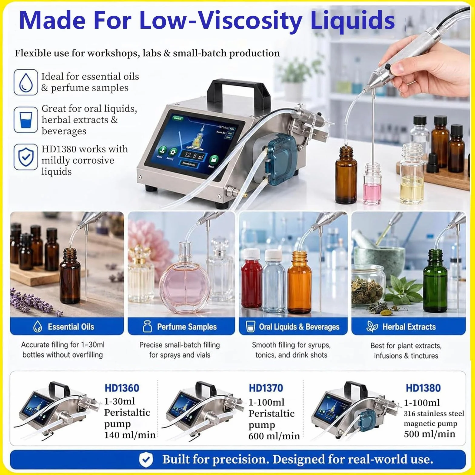 Automatyczna maszyna do napełniania płynem, mała cyfrowa maszyna do napełniania DIY, pojemność 1-100 ml, stal nierdzewna, do olejków eterycznych, kropli do oczu, perfum(HD1360)
