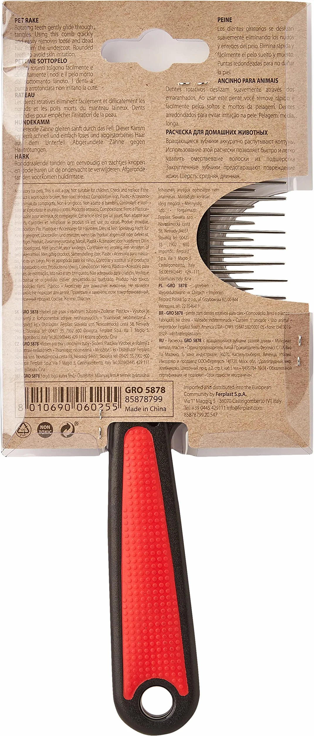 Ferplast 85878799 duży 5878 grzebień do drapania dla psów z obrotowymi zębami, 19,8 x 1,4 x wys. 5,5 cm