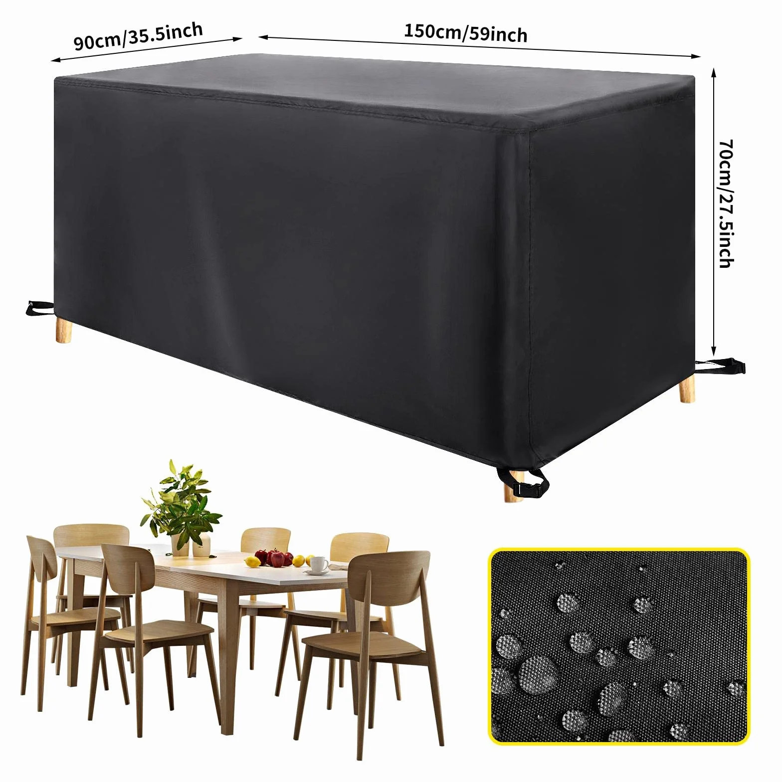 Pokrowiec na stół ogrodowy 280 x 220 x 70 cm, pokrowiec na meble ogrodowe, wodoszczelna, wiatroszczelna, odporna na promieniowanie UV, do dużych obciążeń, tkanina Oxford, zestaw do siedzenia,