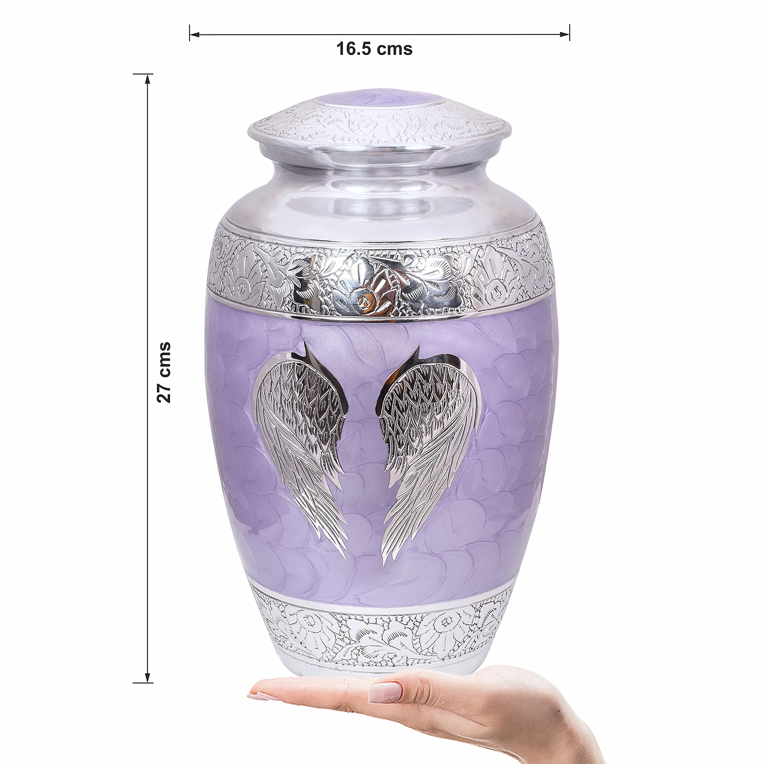 Urna do kremacji na popiół ludzki z aksamitnym woreczkiem, dla dorosłych do 100 kg. (Lilac Angle Wings, Adult (New), dla dorosłych)
