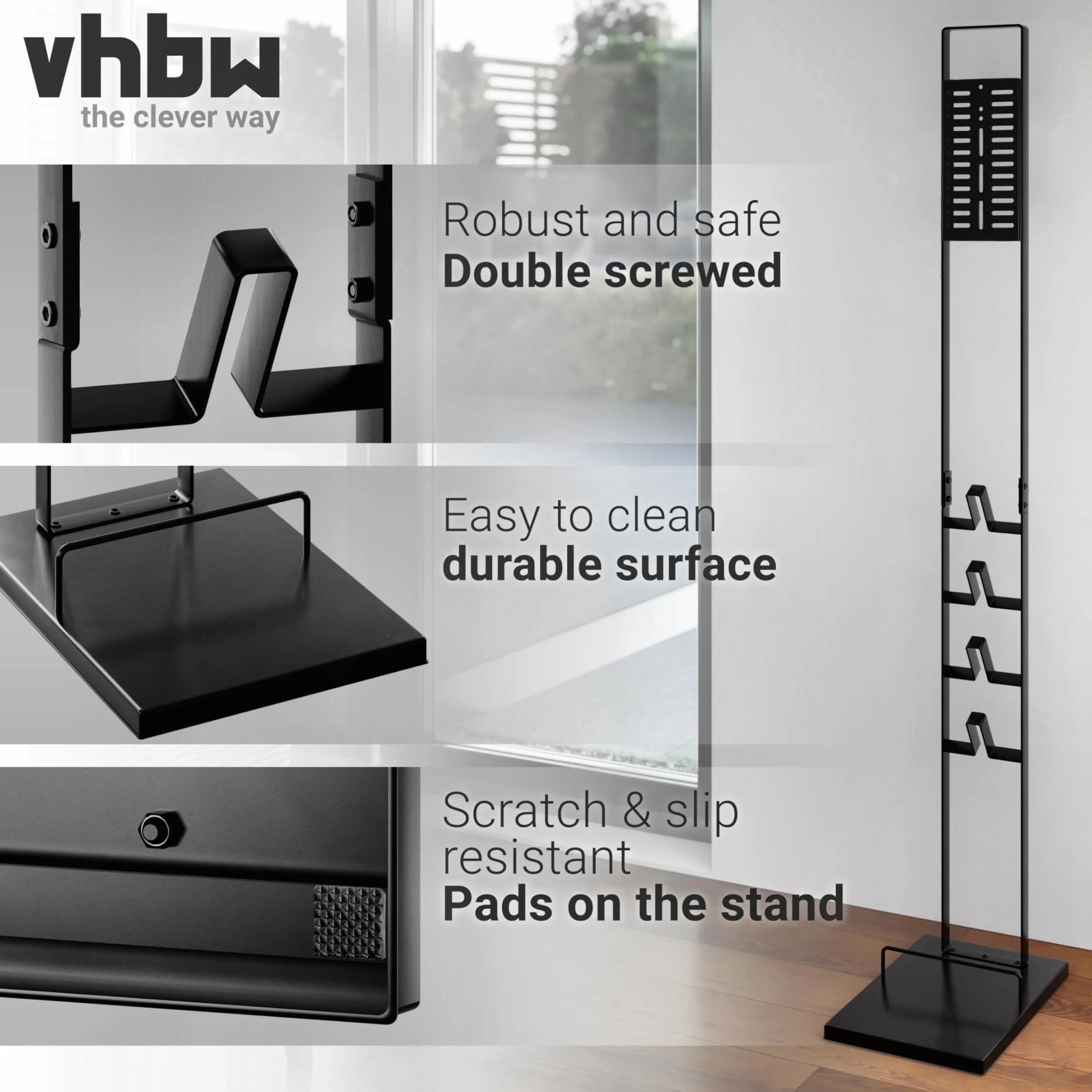 vhbw Stojak jako stabilny uchwyt, akcesoria do odkurzacza akumulatorowego Dyson V15 Detect Absolute, Detect Complete V12 slim, V11, V10, V8, V7, V6, z uchwytem na mopa, ciemnoszary