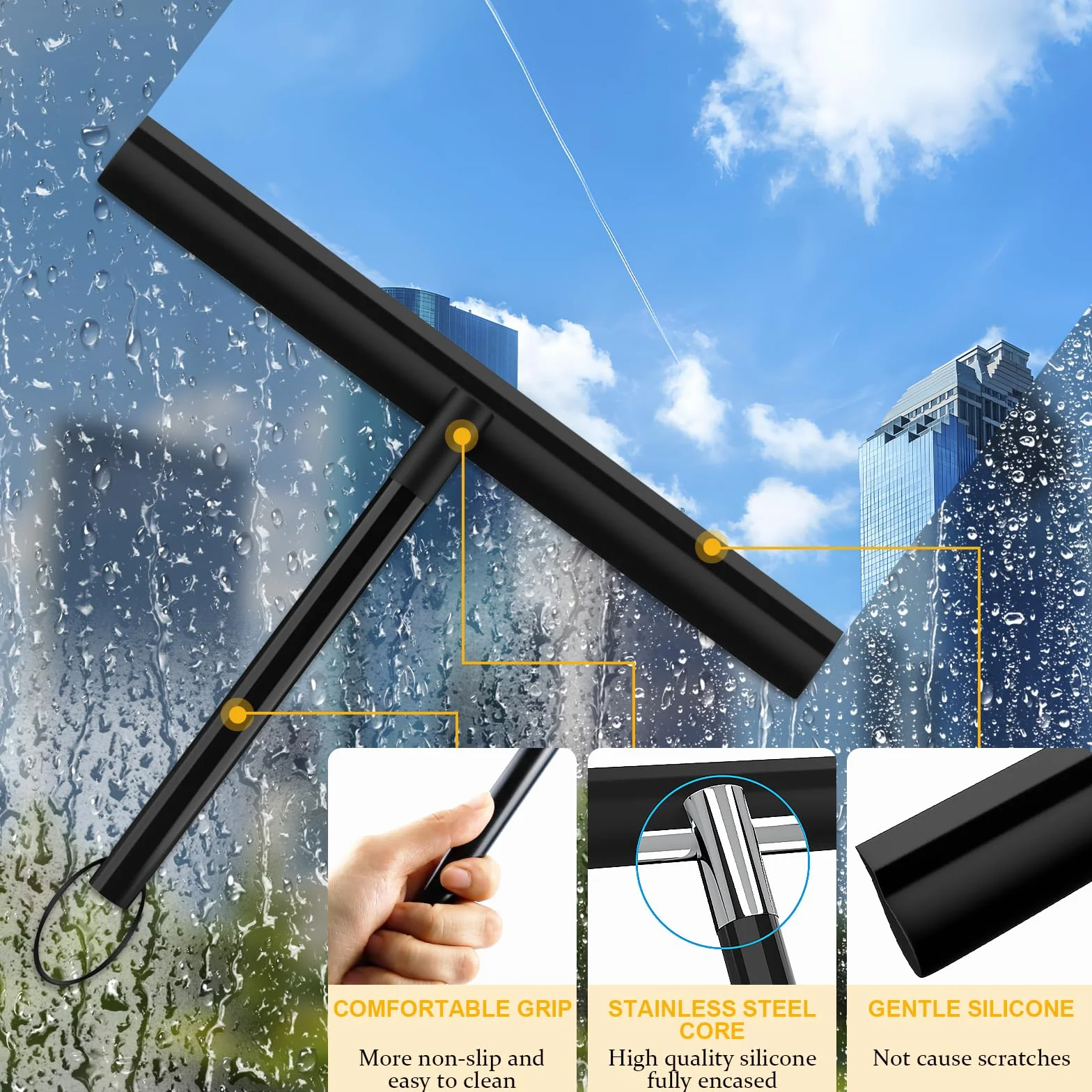 Radikor Myjka prysznicowa, 26 cm silikonowa myjka prysznicowa z rdzeniem ze stali nierdzewnej, do czyszczenia szkła prysznicowego, wycieraczką prysznicową, myjką prysznicową do okien, lustra, łazienki