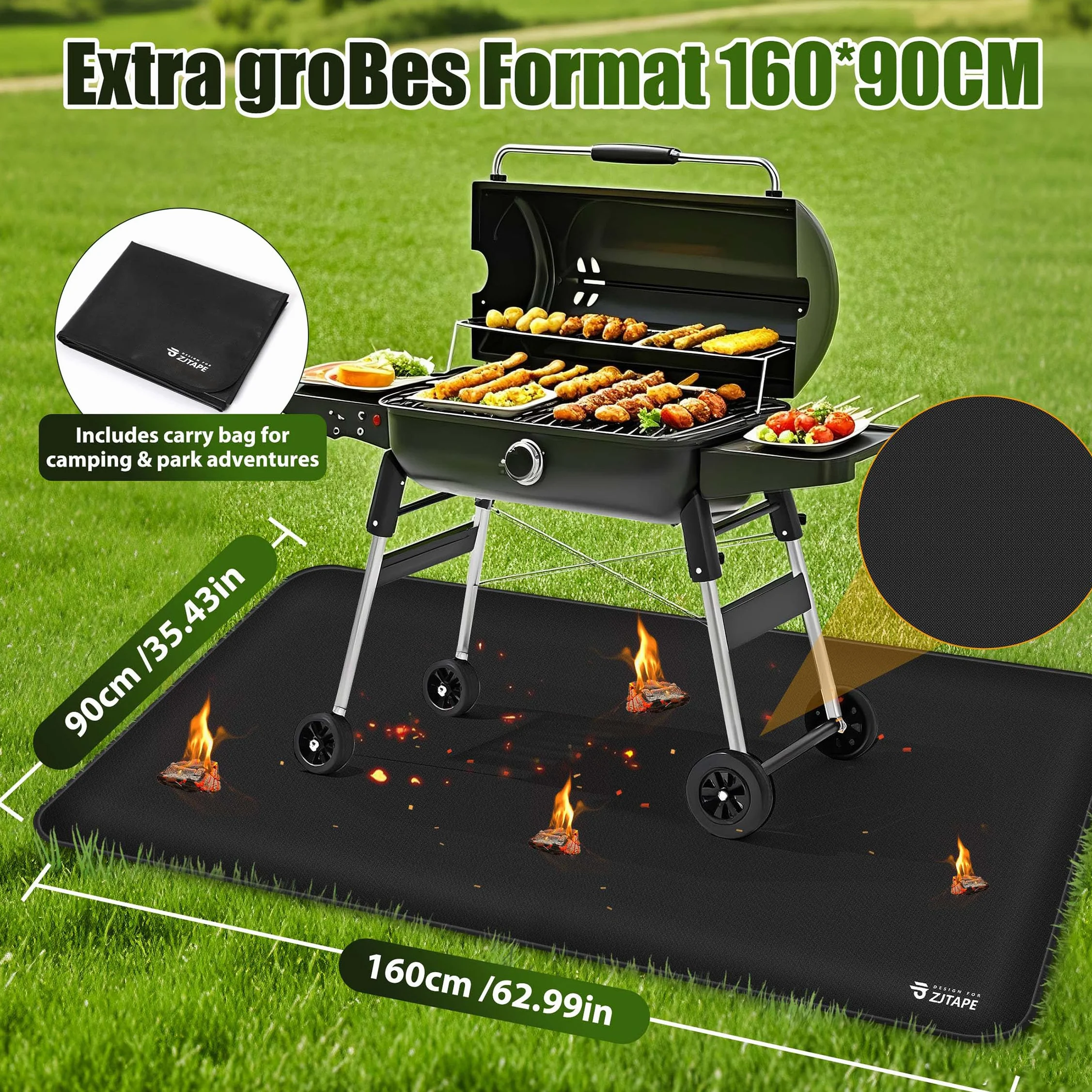 Ognioodporna podkładka, mata grillowa, grill gazowy – 160 x 90 cm, składana mata chroniąca przed wysoką temperaturą, podkładka pod grill, silikonowa mata z włókna szklanego, odporna na działanie wody