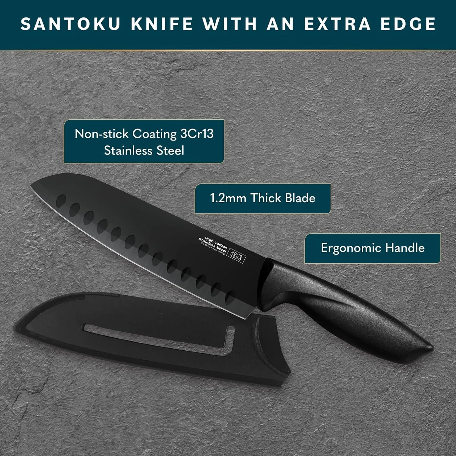 Home Hero Zestaw 2 szt. Nóż Santoku+ostrze - nóż ze stali nierdzewnej o wysokiej zawartości węgla z ergonomicznym uchwytem-ostry nóż wegetacyjny-wielofunkcyjny mały nóż(1 szt Nóż Santoku+1 szt ostrze)