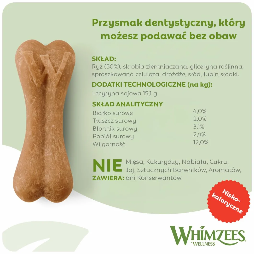 WHIMZEES Kość Ryżowa M/L 9 sztuk, Gryzaki Dentystyczne dla Średnich i Dużych Psów, Naturalne, Bezzbożowe