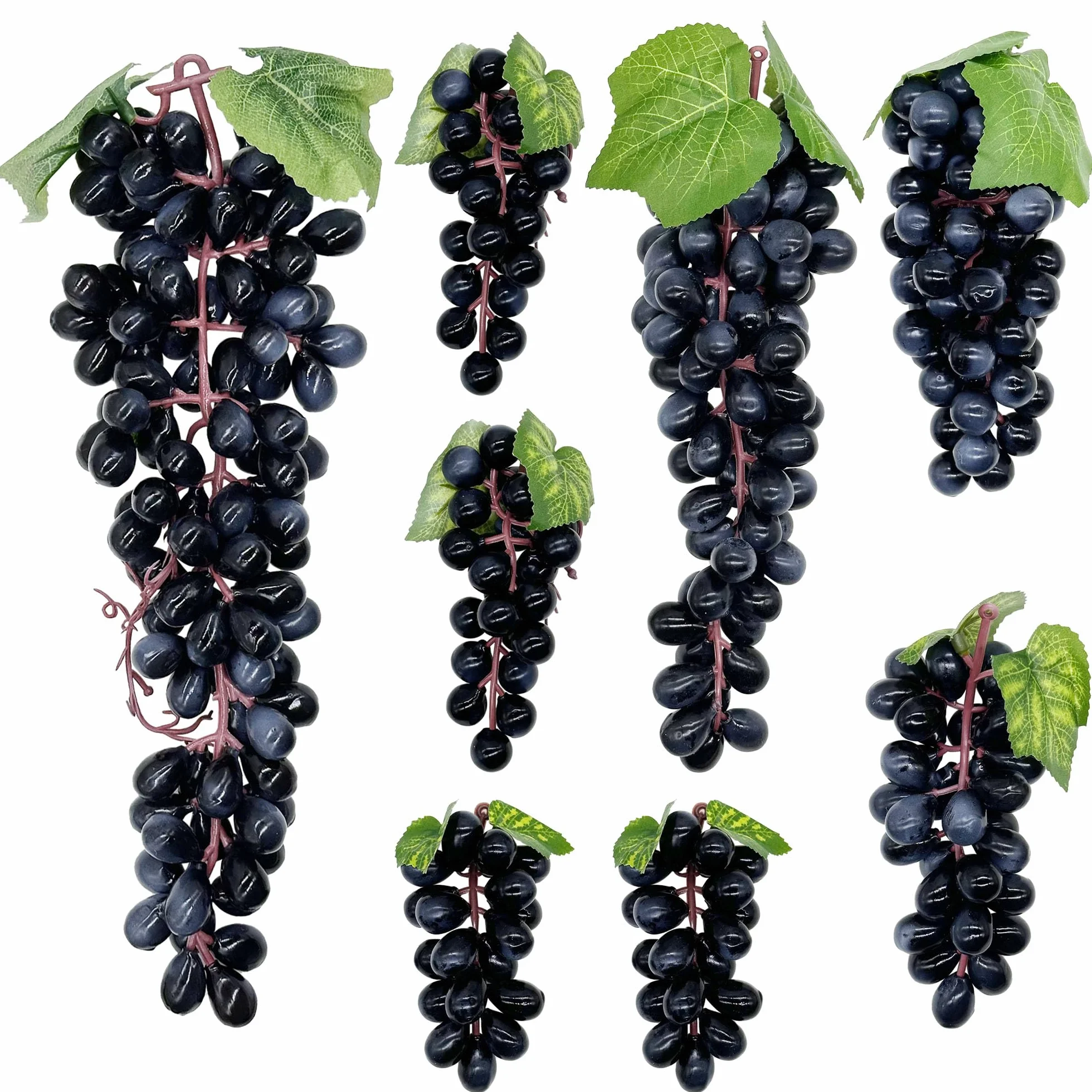 8 kiści sztucznych winogron, sztuczne winogrona z winogronami, czarne, dekoracyjne wiązki winogron, do vintage, na ślub, owoce, wino, dekoracja, sztuczne owoce, rekwizyty