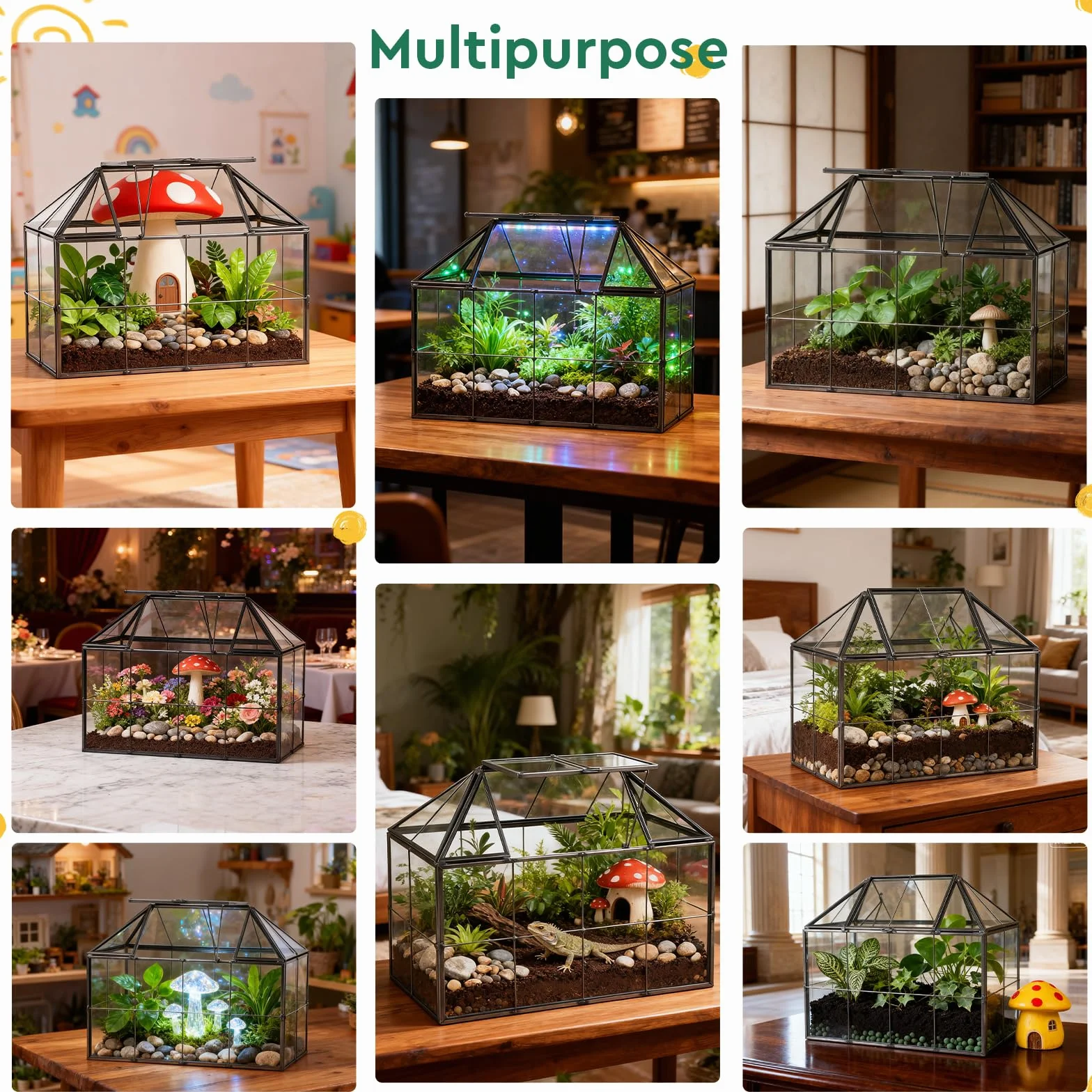 EFUTURETIME Mini szklarnia, parapet okienny, szklany 23,3 x 13,6 x 18 cm, do roślin, terrarium, mały ogród butelkowy, "zrób to sam" (nie zawiera roślin) na sukulenty, kaktusy