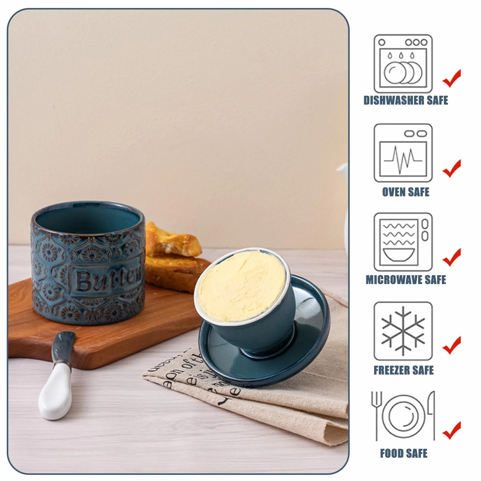 Ceramiczna maselniczka francuska na 250 g masła, ceramiczny dzban na masło z pokrywką