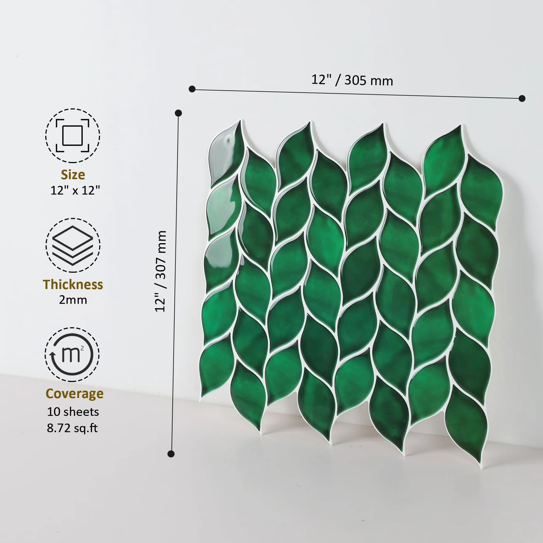 HOMEART Płytki backsplash odklej i przyklej, samoprzylepne płytki ścienne, 10 arkuszy zielony liść backsplash samoprzylepne płytki do kuchni i łazienki