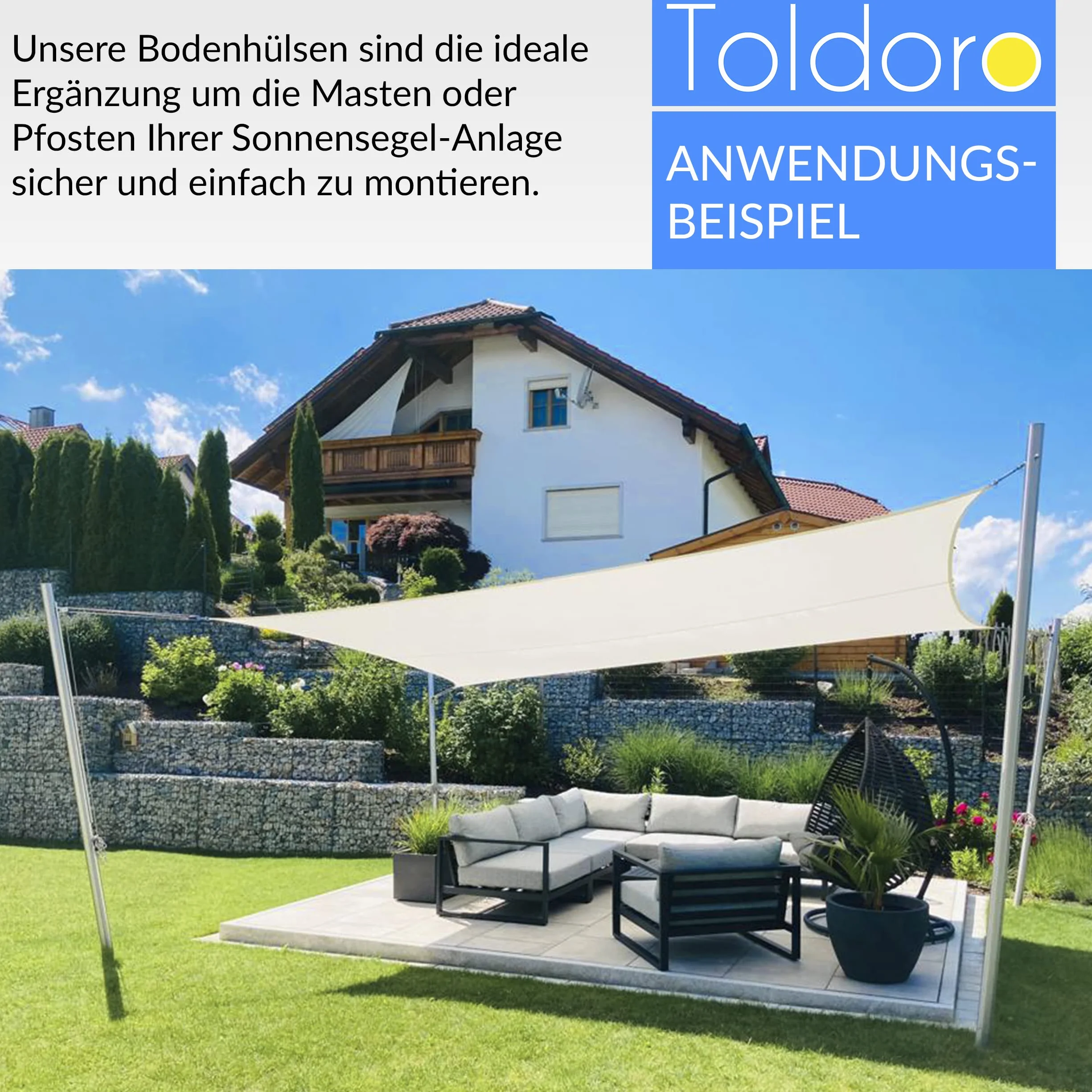 Toldoro® Tuleja osadcza żagiel przeciwsłoneczny do masztu przeciwsłonecznego Ø 70 mm, stal nierdzewna V2A i ochrona przed zamarzaniem/łatwe wyjmowanie żagla przeciwsłonecznego drążek i maszty wraz z