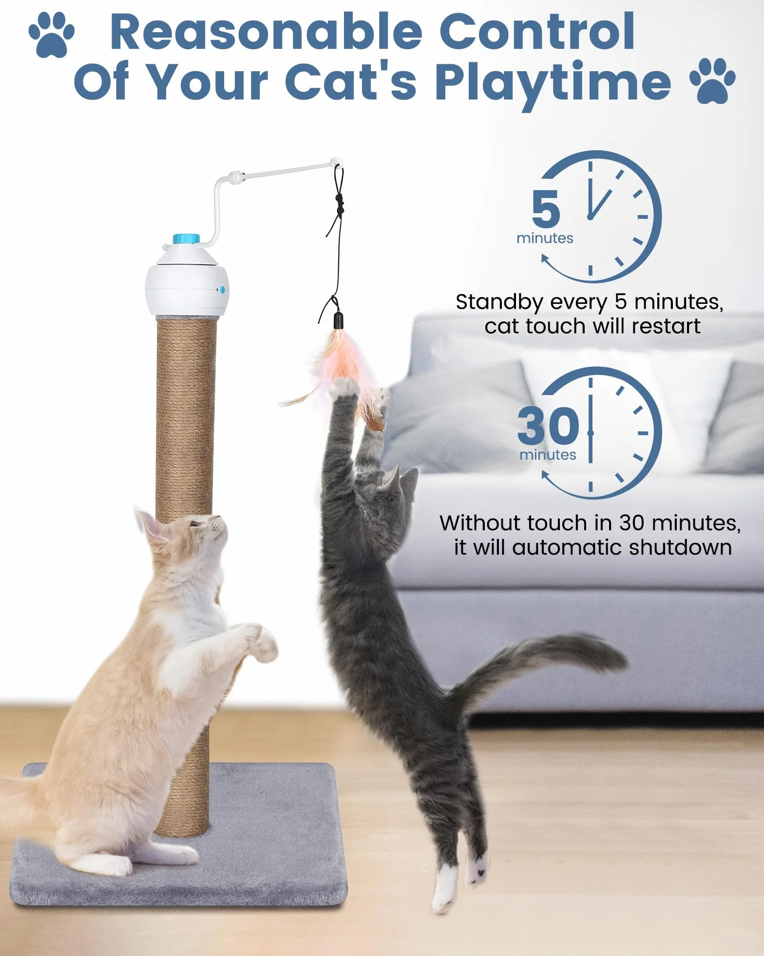 HAPPY HACHI Zabawka interaktywna dla kota 3 w 1 automatyczne obracanie 360° ładowana USB elektryczna jasnoniebieska